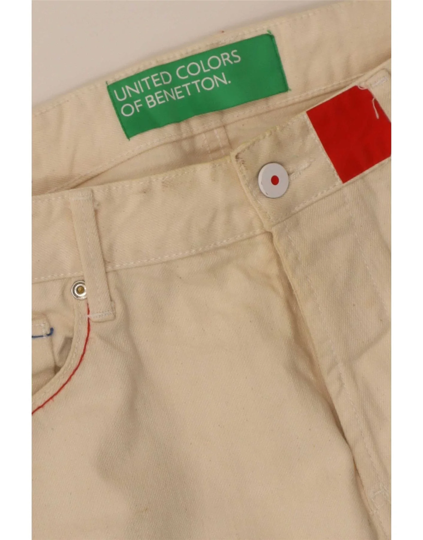 Benetton Womens Straight Casual Trousers W32 L32 Beige Cotton - Image 4