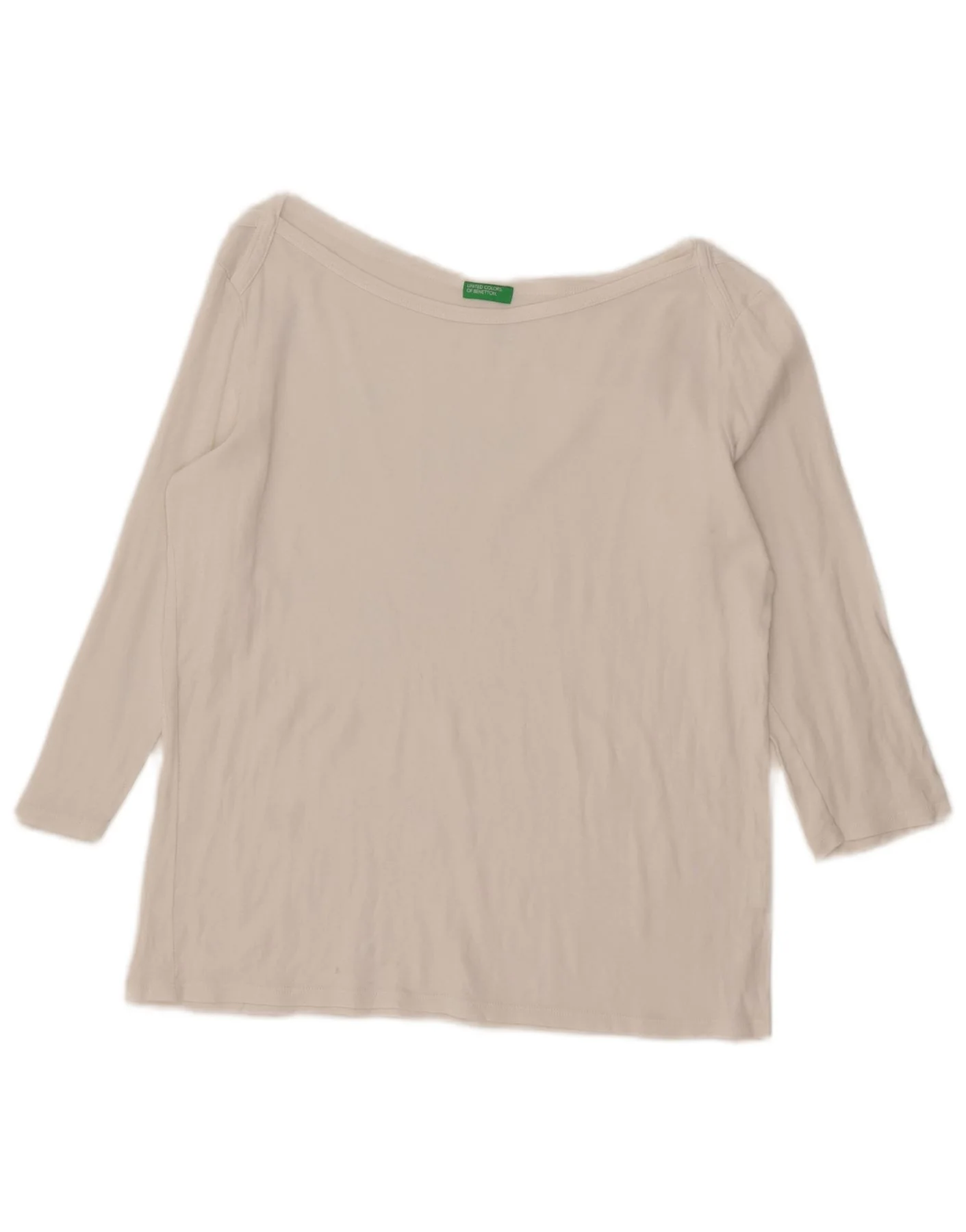 Benetton Womens Top 3/4 Sleeve UK 14 Large White Cotton