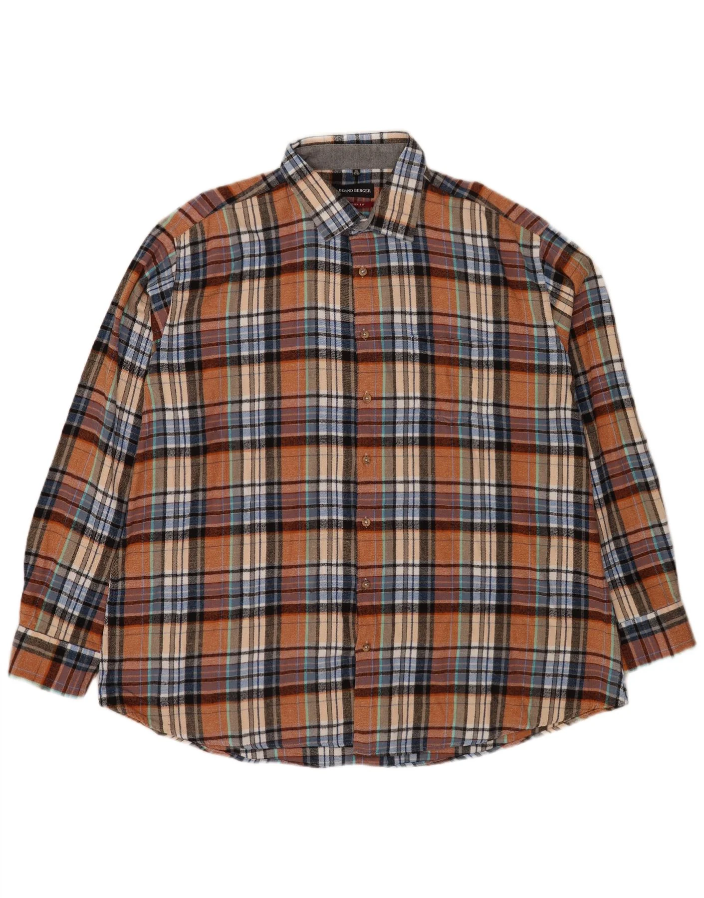 Bernd Berger Mens Modern Fit Flannel Shirt 3XL Brown Plaid Cotton