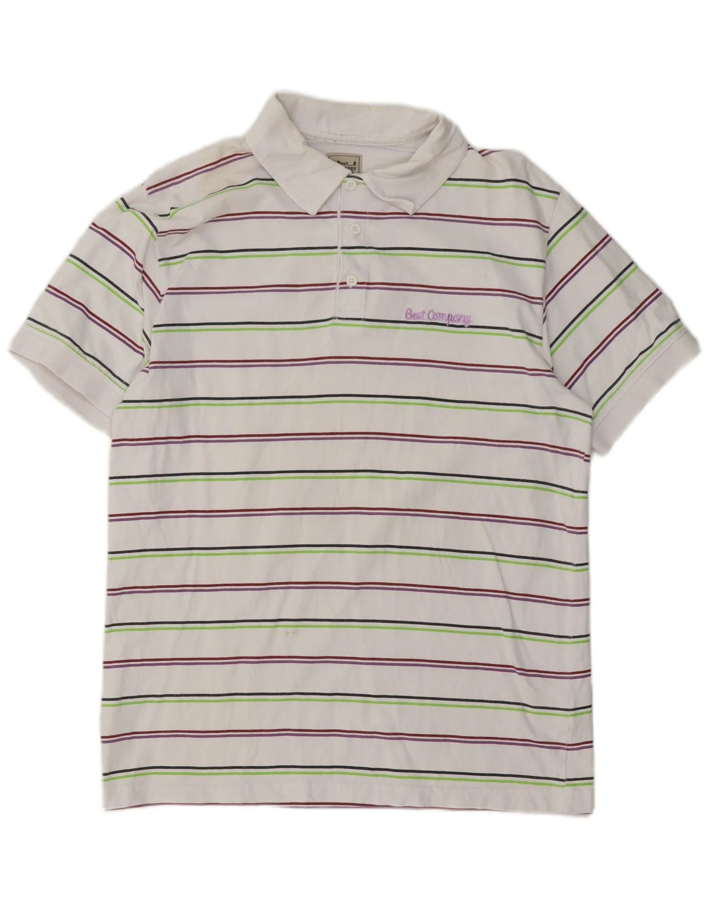 Best Company Mens Polo Shirt Large White Striped Cotton