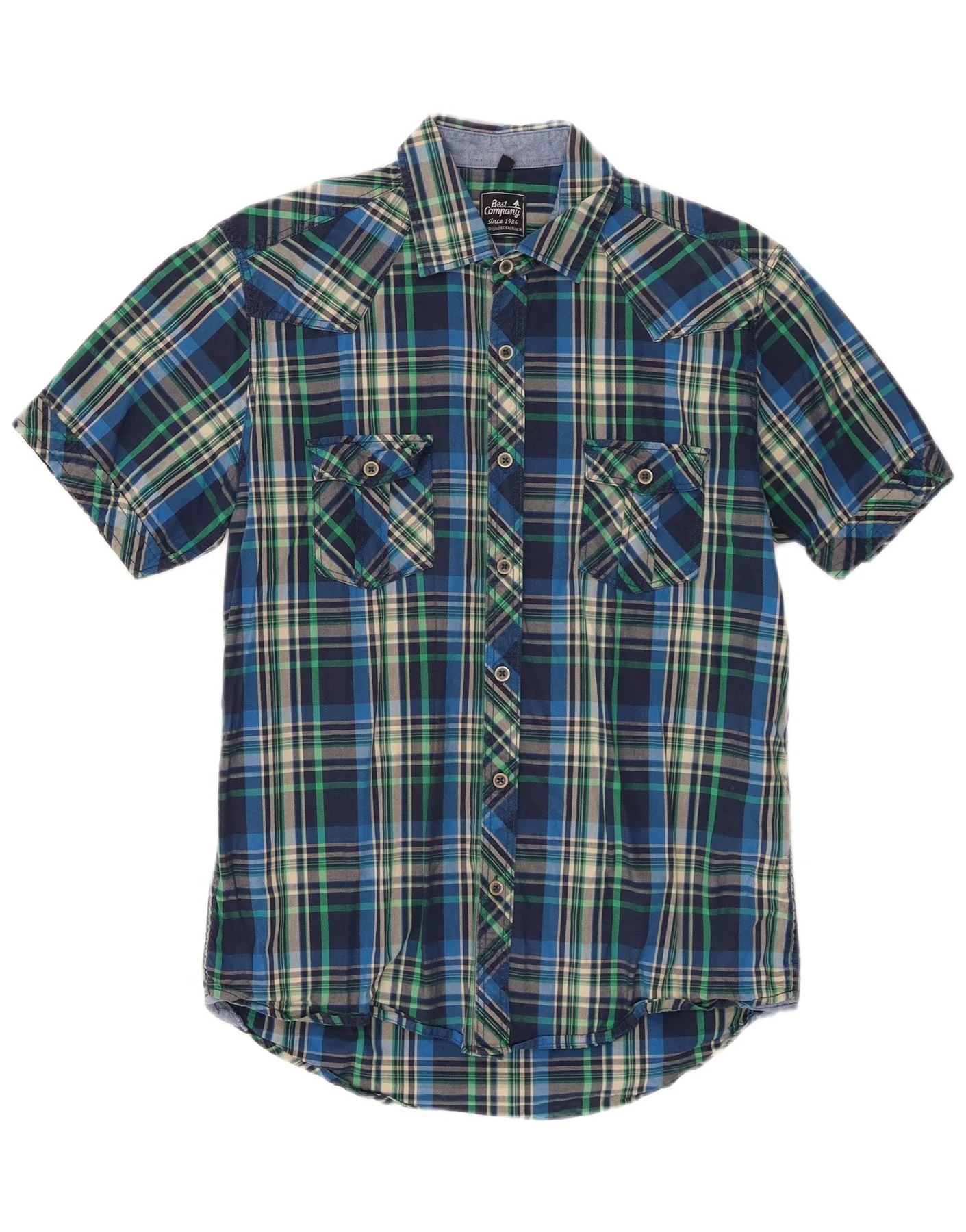 Best Company Mens Short Sleeve Shirt Medium Blue Check