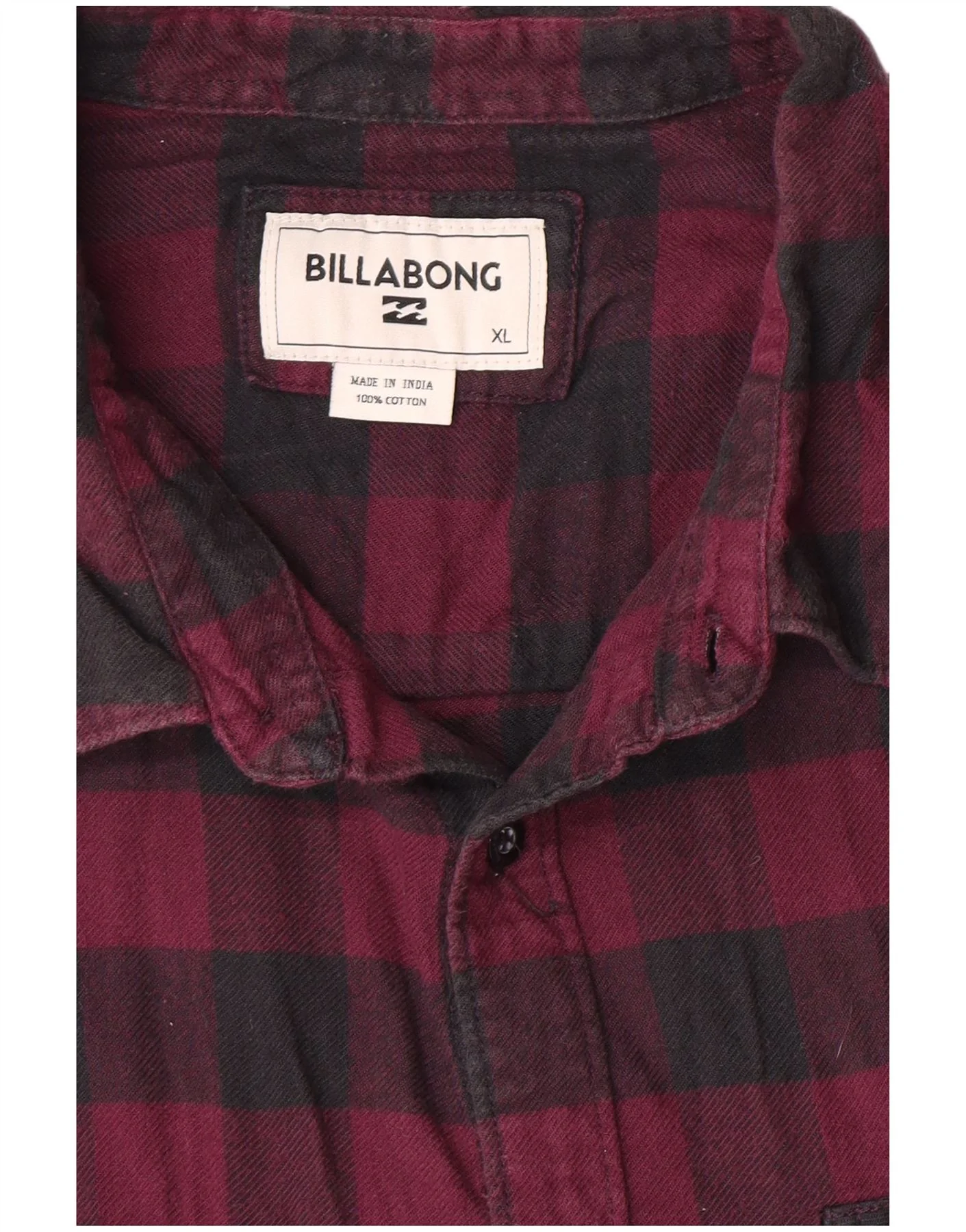 Billabong Mens Flannel Shirt XL Maroon Gingham Cotton - Image 3