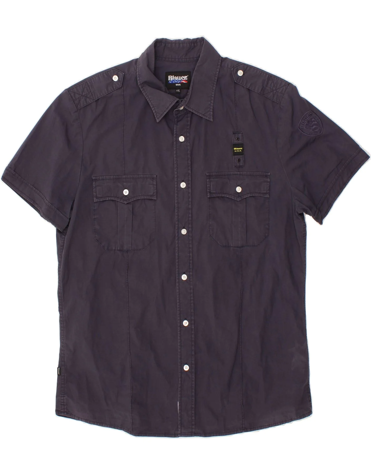 BLAUER Mens Short Sleeve Shirt 2XL Navy Blue Cotton