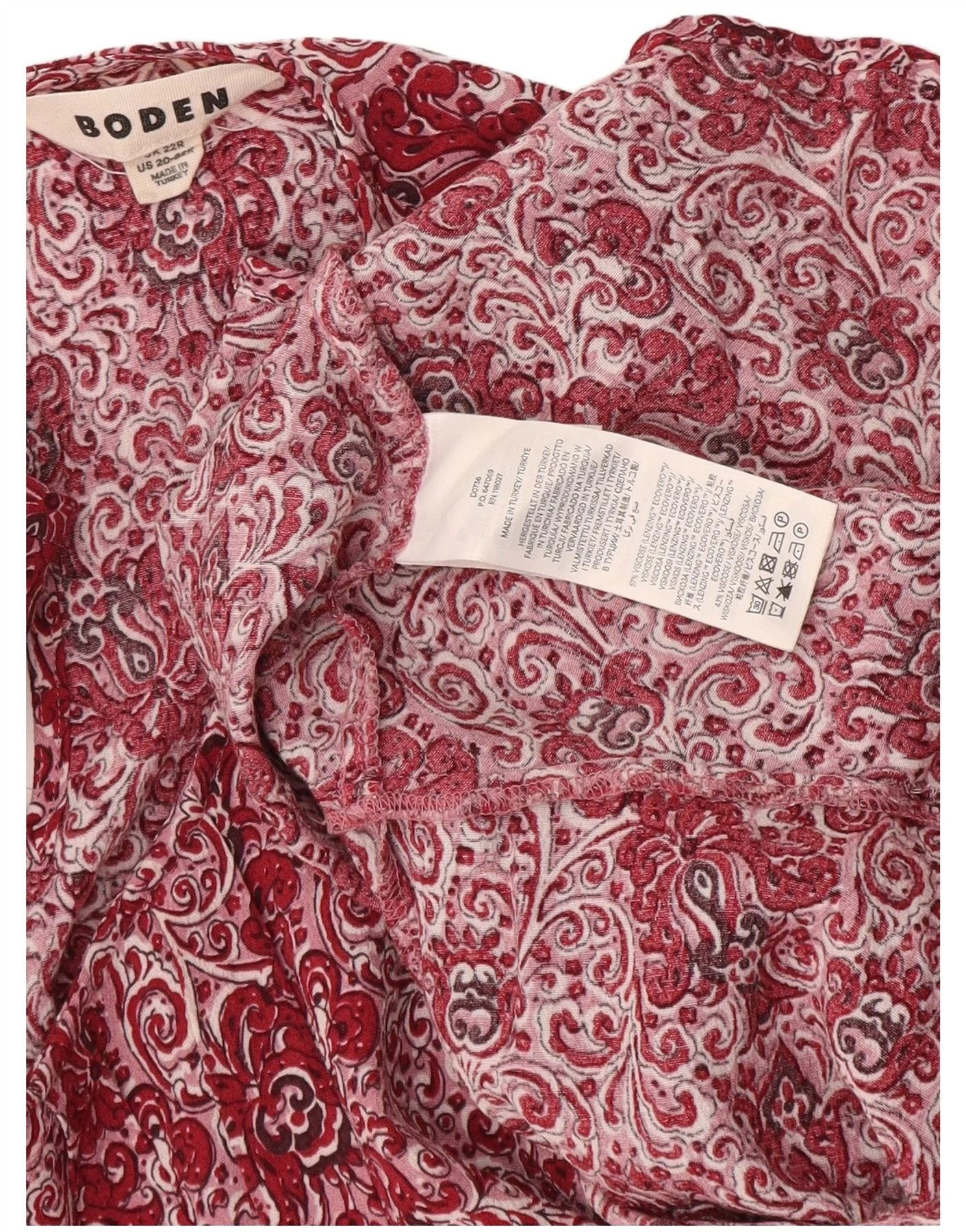 Boden Womens Long Sleeve Shift Dress UK 22 3XL Red Paisley Viscose - Image 3