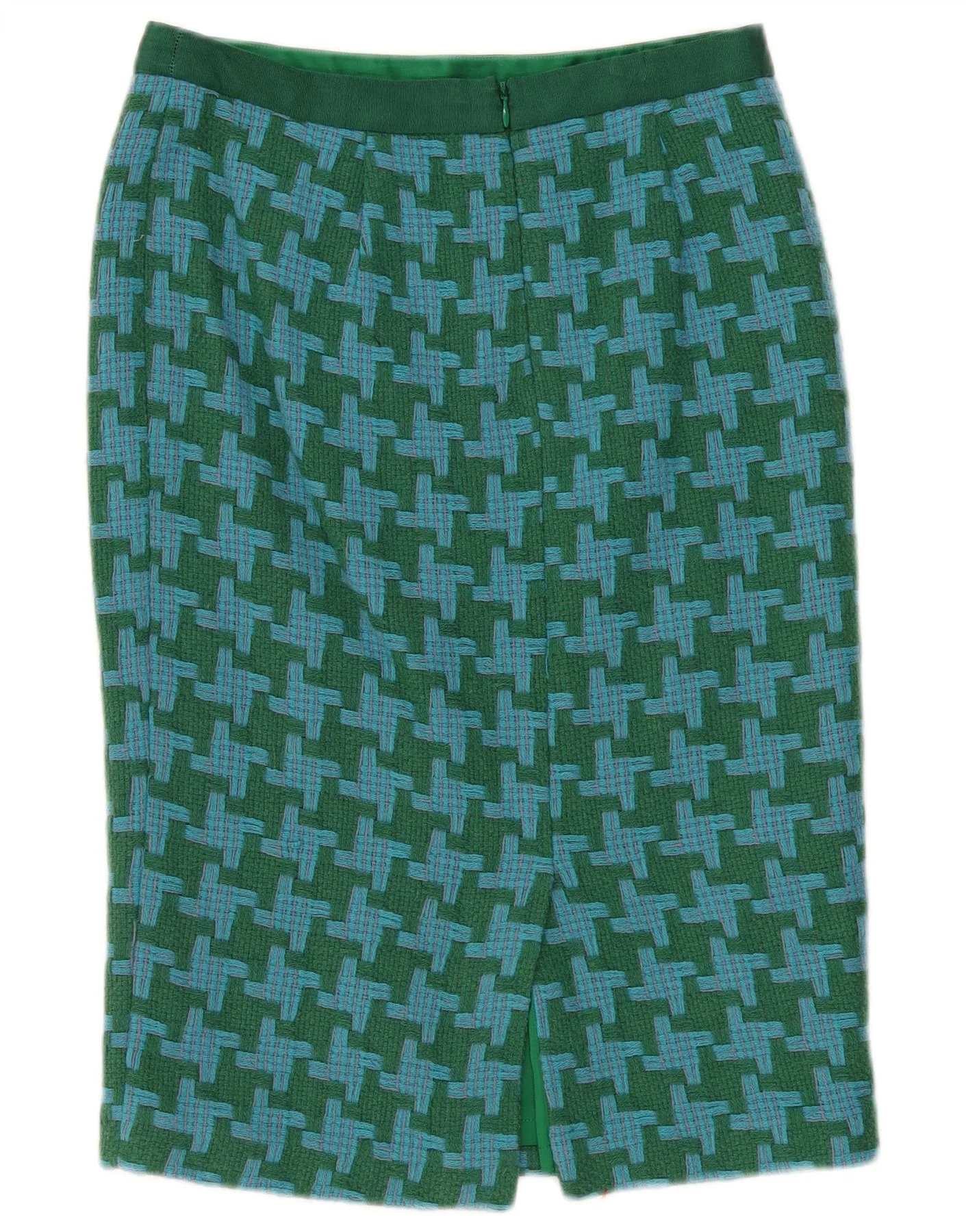Boden Womens Pencil Skirt UK 10 Small W30 Green Houndstooth Wool - Image 2