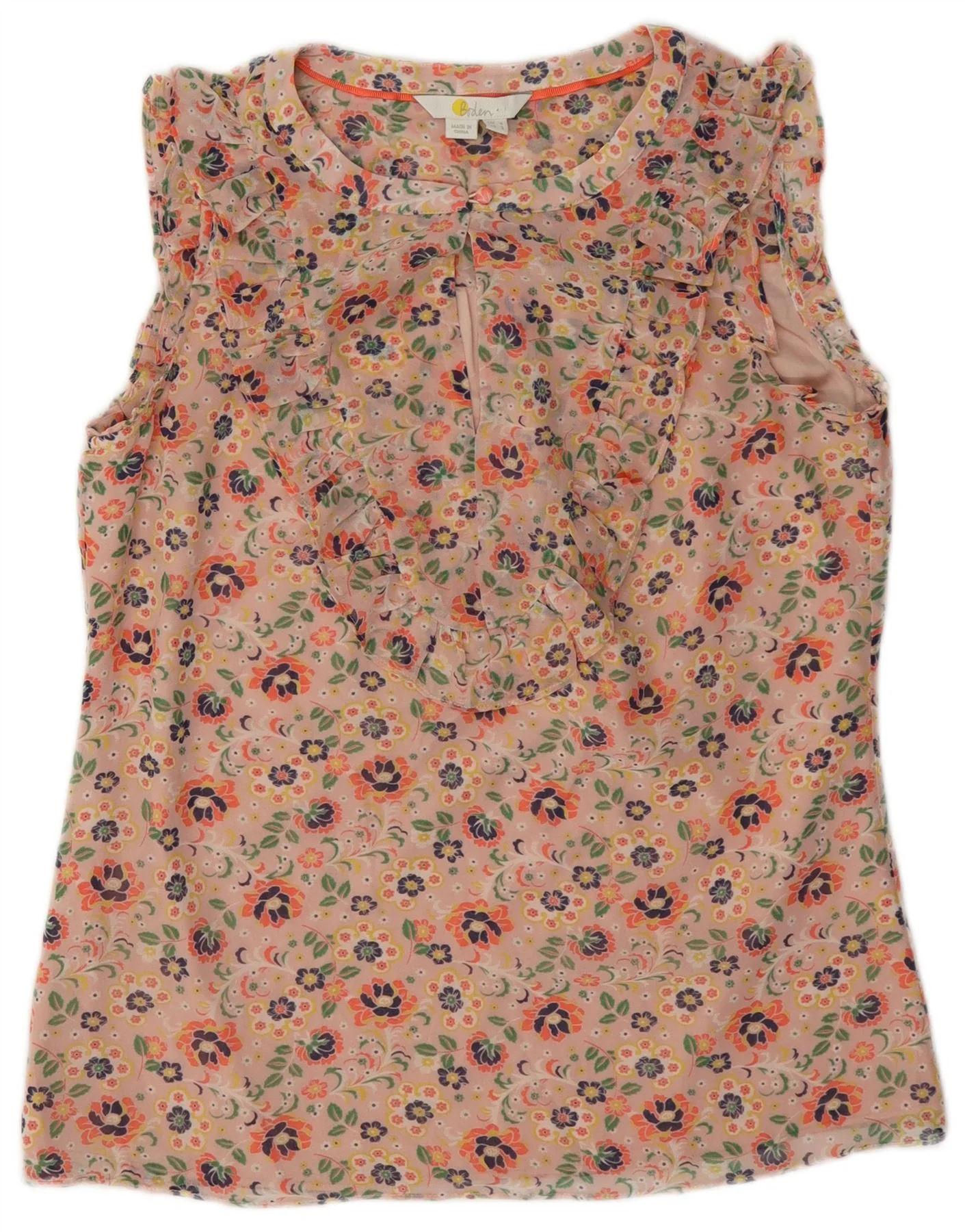 Boden Womens Sleeveless Ruffle Front Blouse Top UK 6 XS Pink Floral