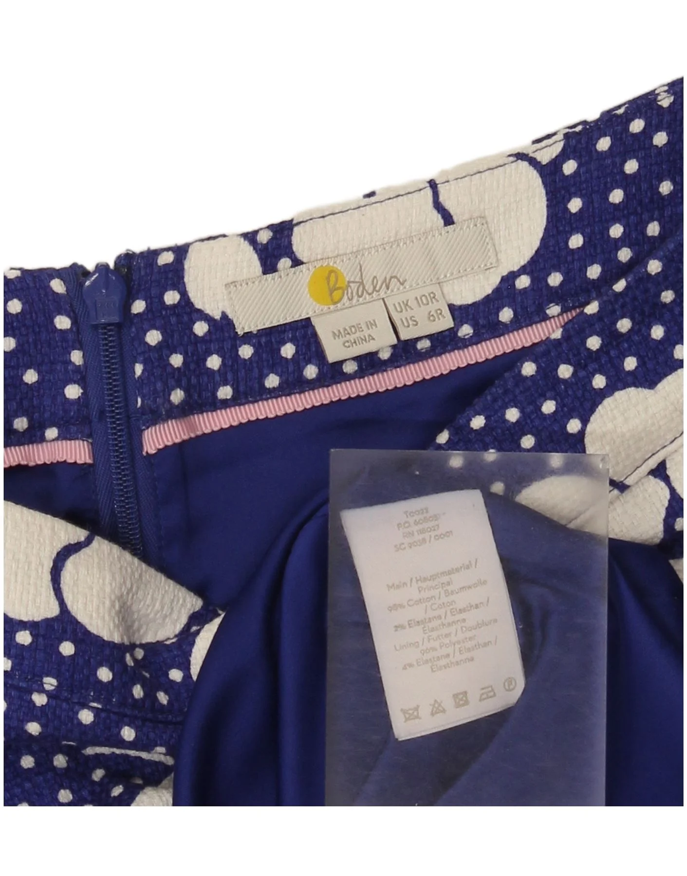 Boden Womens Straight Skirt UK 10 Small W30 Blue Floral Cotton - Image 3