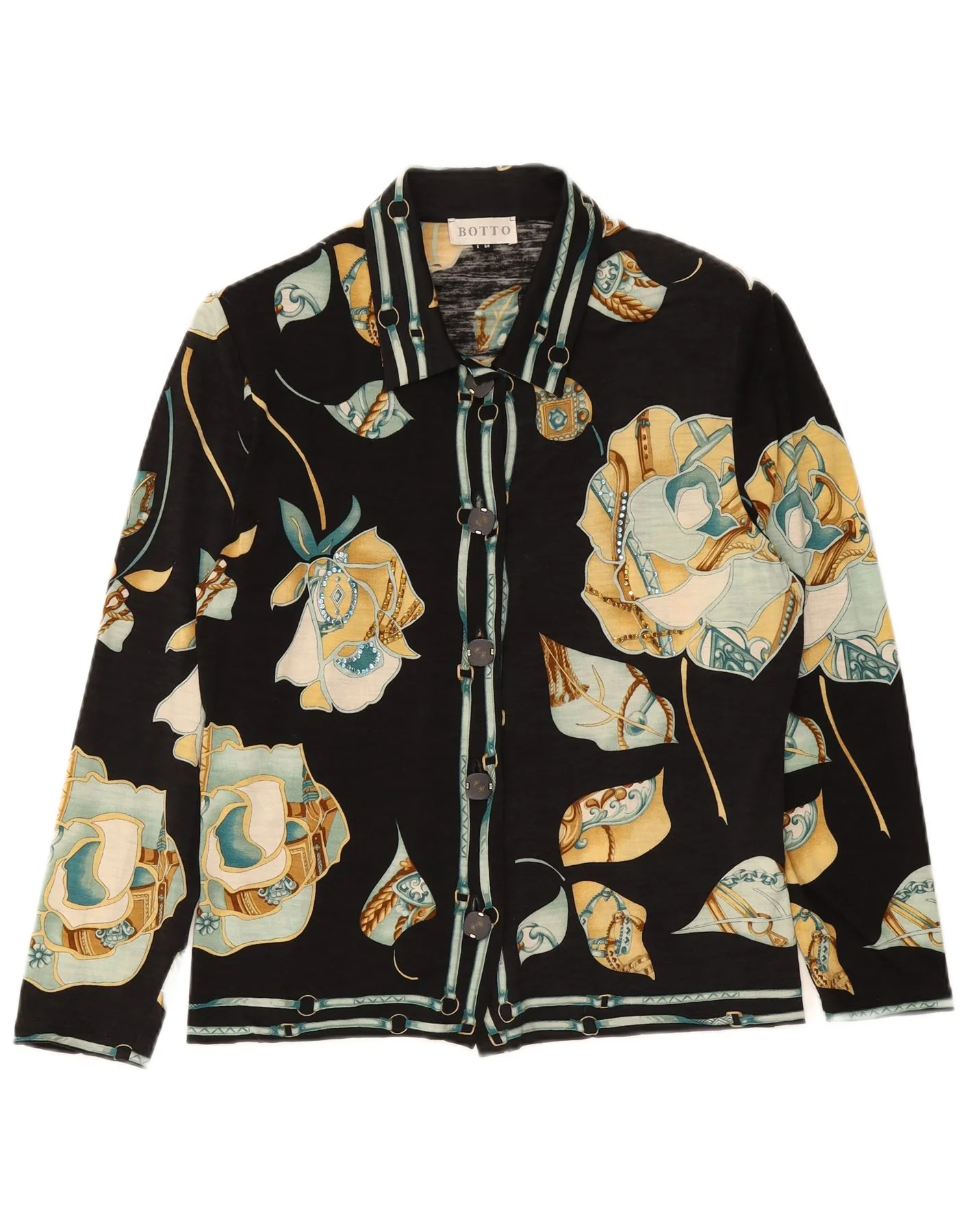 Botto Womens Cardigan Sweater IT 50 XL Black Floral Wool