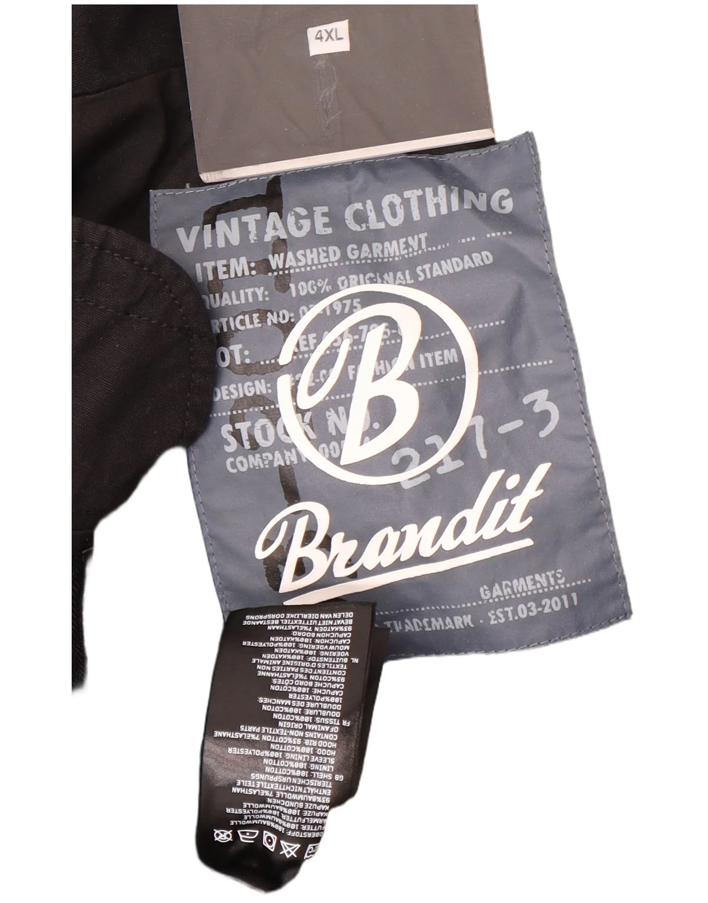 Brandit Mens Hooded Military Jacket UK 48 4XL Black Colourblock Cotton - Image 4