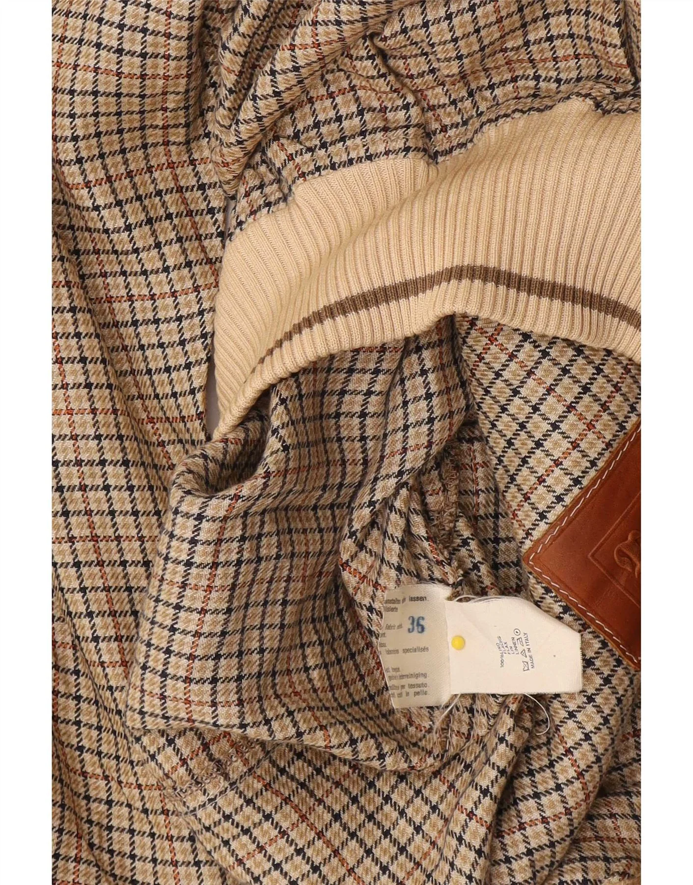 Breco's Mens Bomber Jacket IT 52 XL Brown Houndstooth Cotton - Image 4