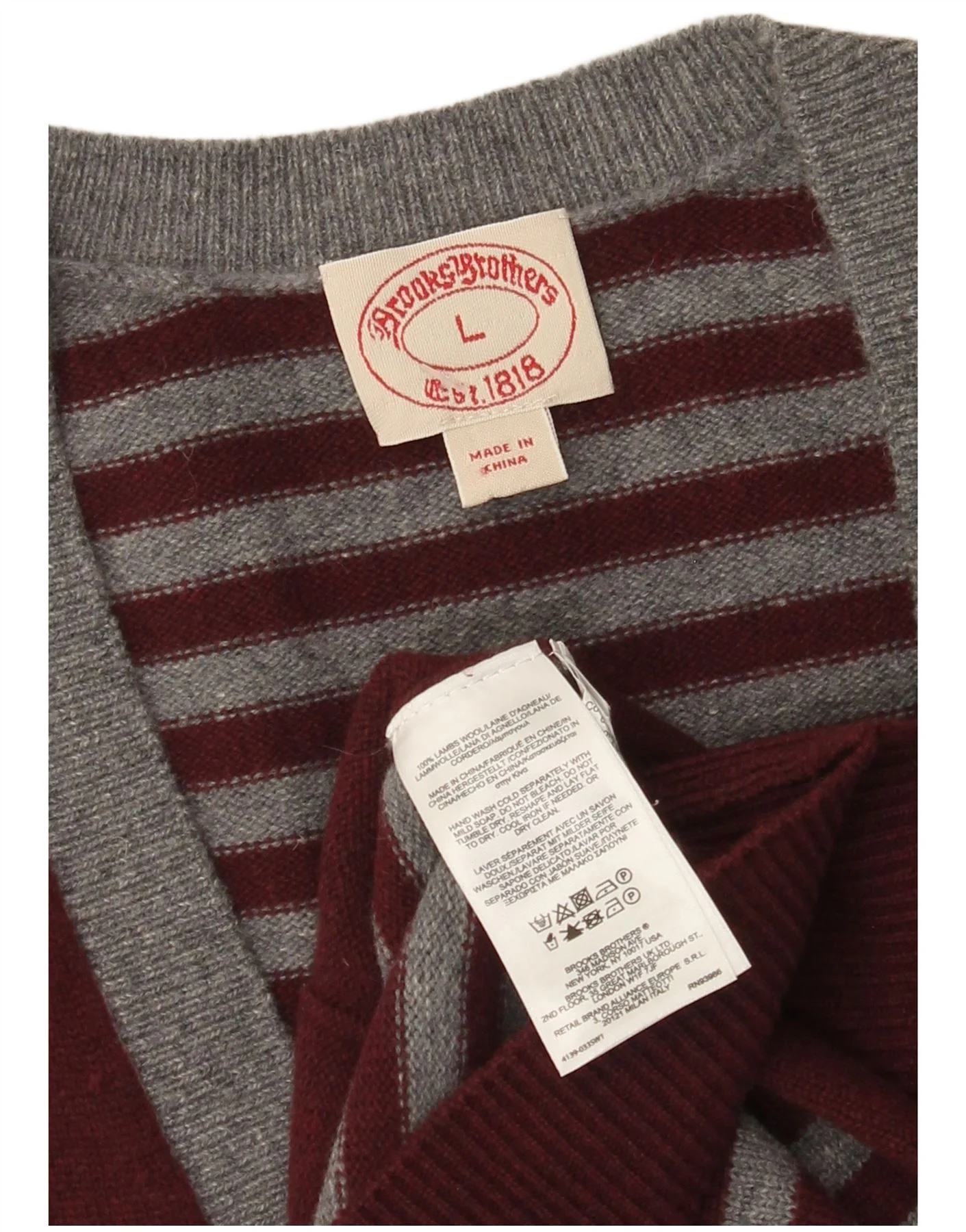 Brooks Brothers Mens Sleeveless Cardigan Sweater Large Burgundy Striped - Image 3