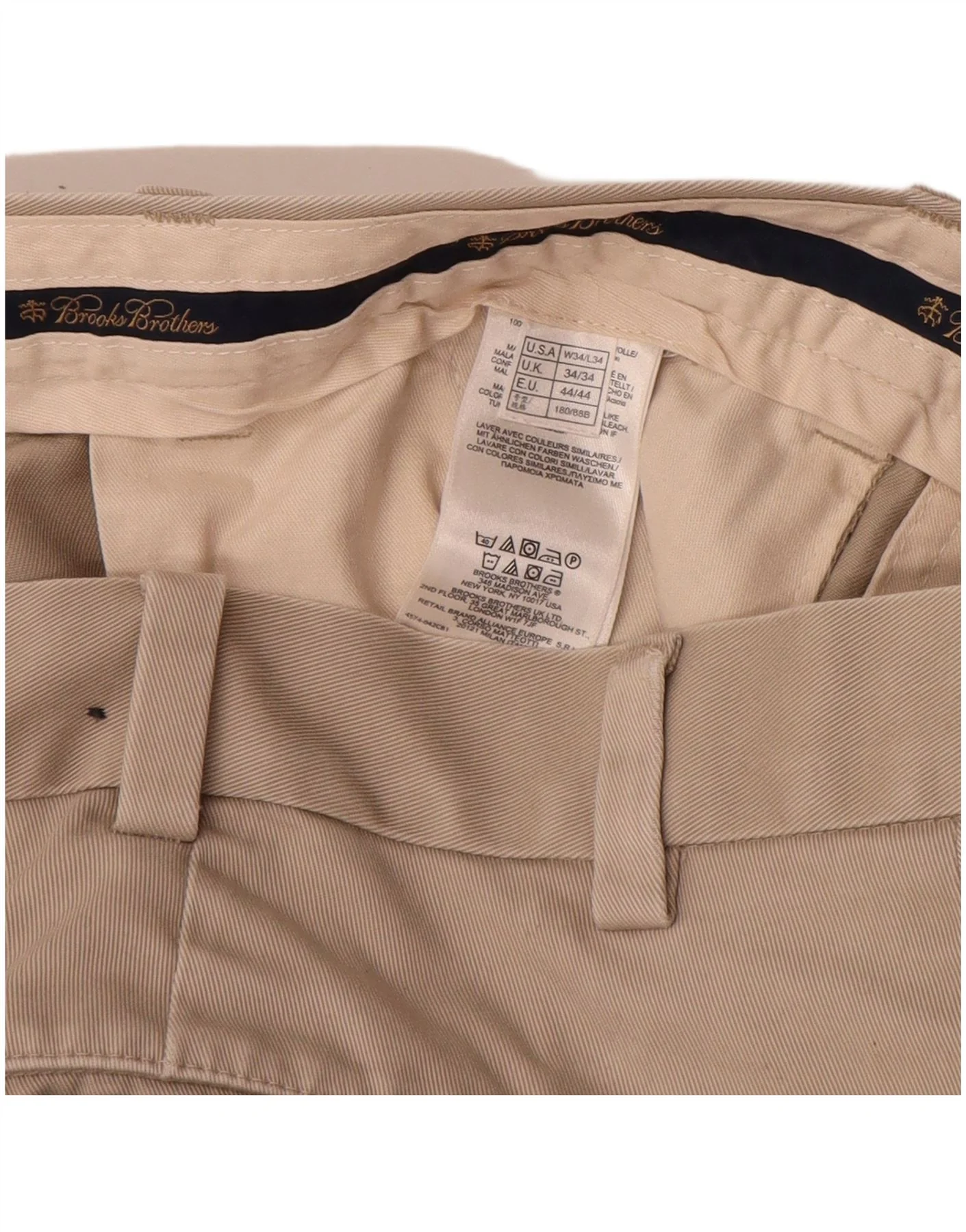 Brooks Brothers Mens Slim Chino Trousers W34 L34 Beige Cotton - Image 5