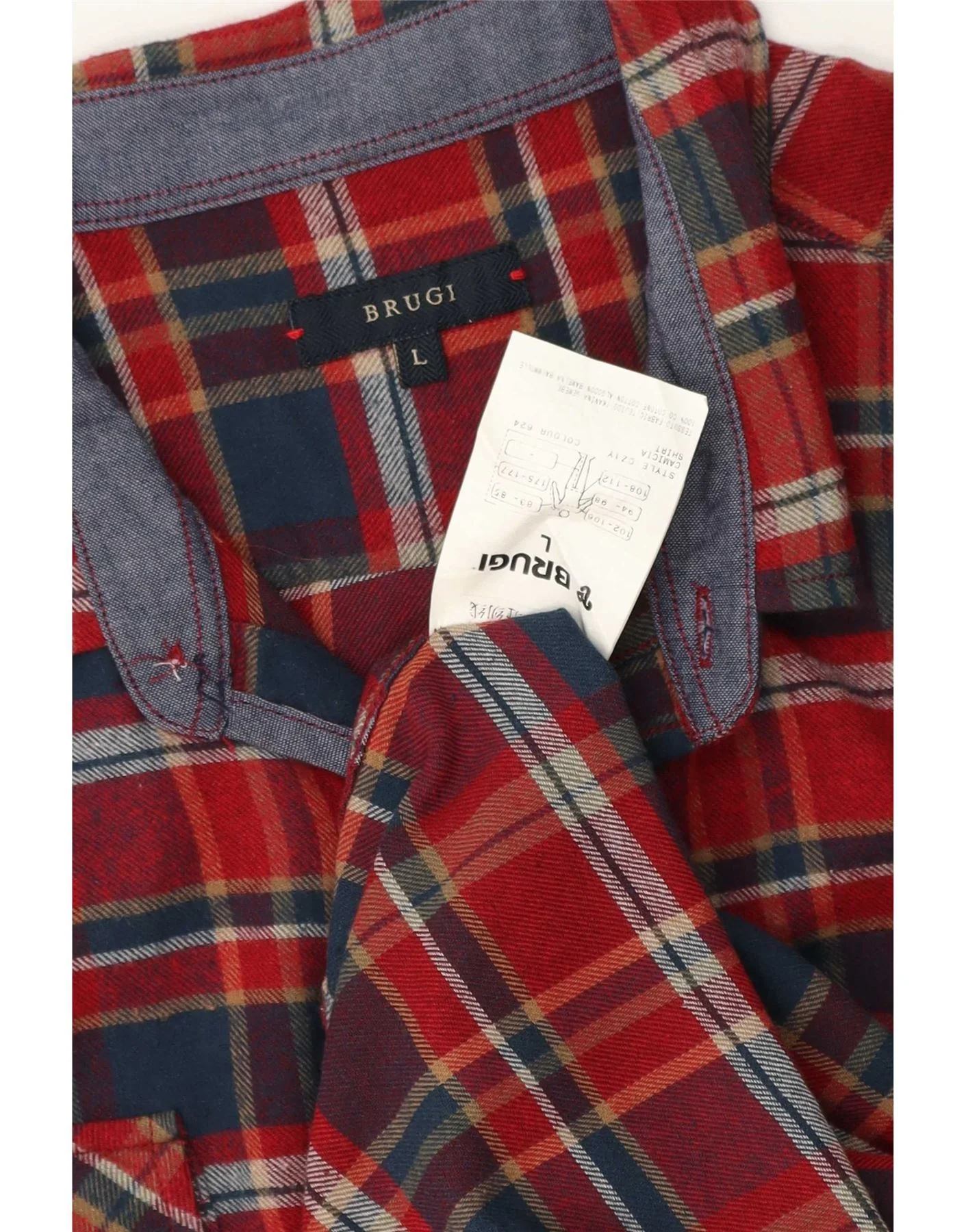 Brugi Mens Flannel Shirt Large Red Plaid Cotton - Image 3