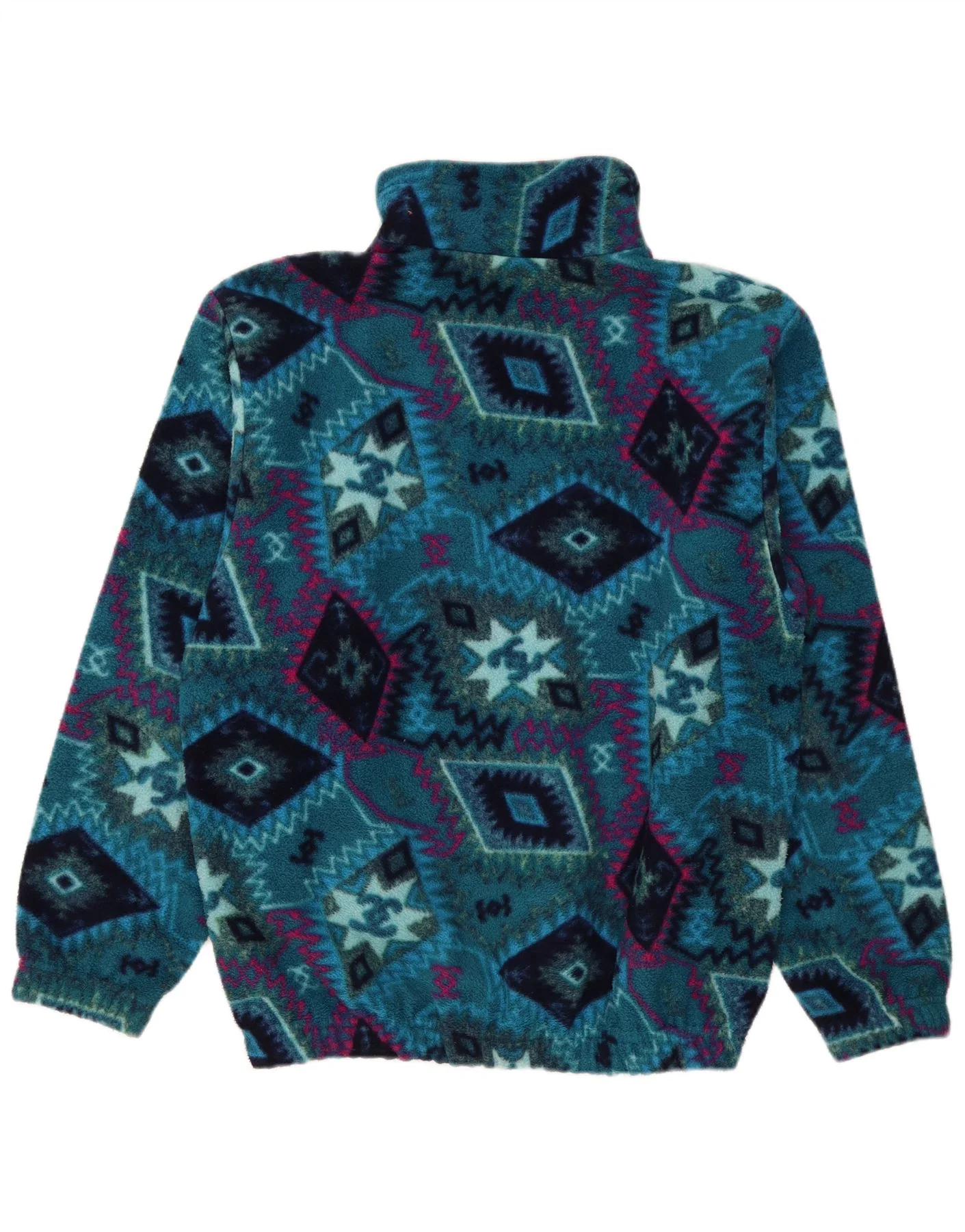 Brugi Mens Zip Neck Fleece Jumper Large Blue Geometric Polyester - Image 2