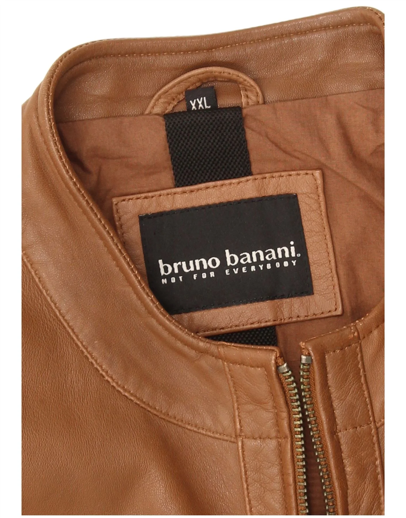 Bruno Banani Mens Leather Biker Jacket UK 44 2XL Brown - Image 4