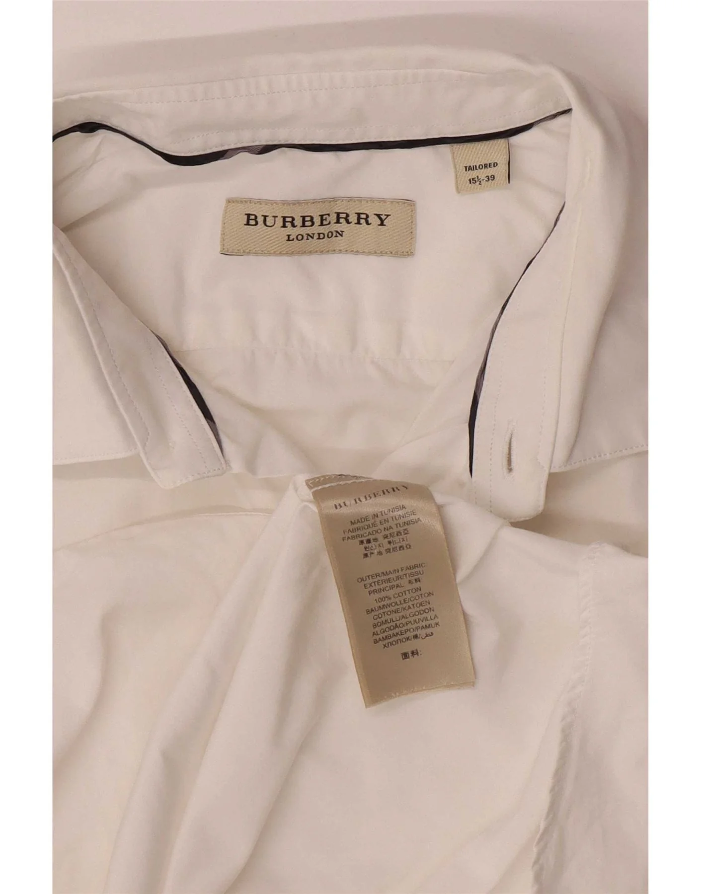 Burberry Mens Tailored Fit Shirt Size 15 1/2 39 Medium White Cotton Classic - Image 3