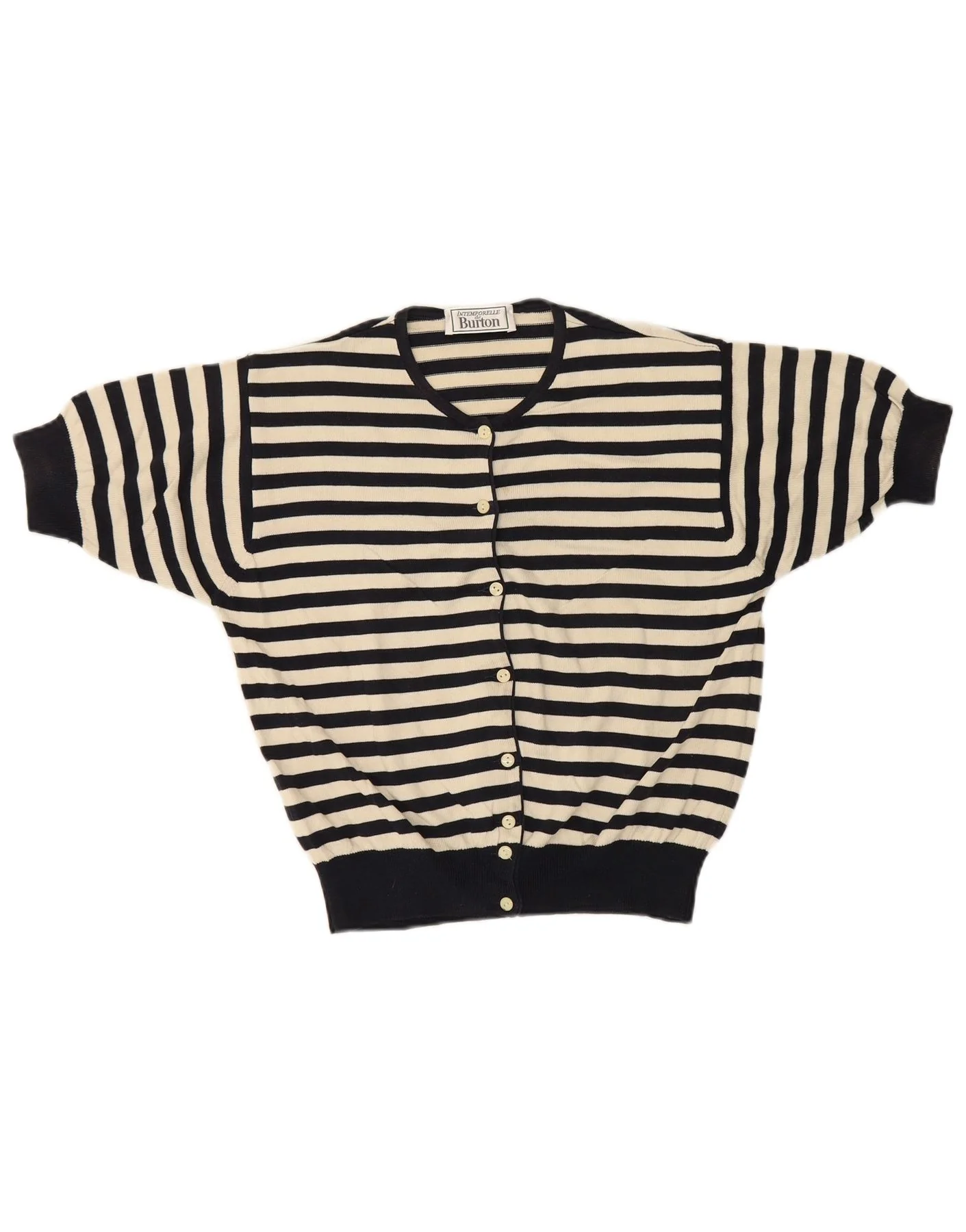 Burton Womens Short Sleeve Cardigan Sweater UK 10 Small Navy Blue Striped