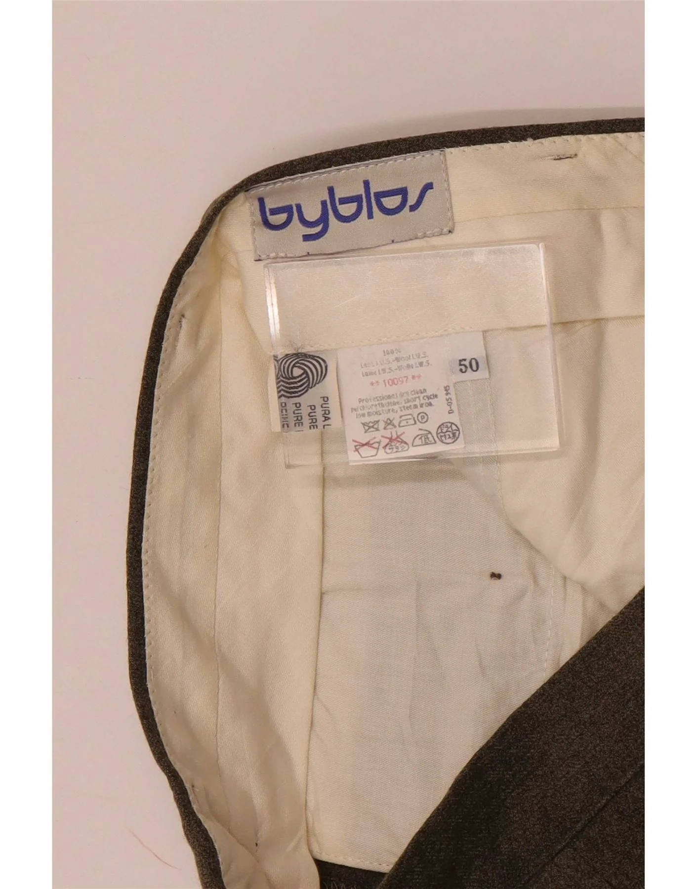 Byblos Mens Pegged Chino Trousers IT 50 Large W32 L30 Khaki Wool - Image 3