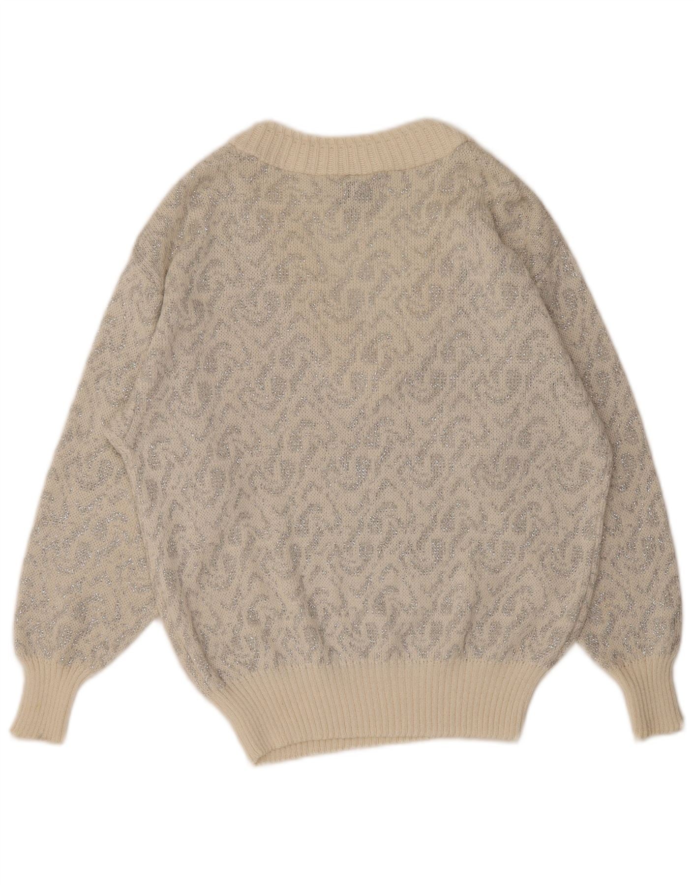 C&A Womens V-Neck Jumper Sweater EU 44 XL Off White Paisley Cotton - Image 2
