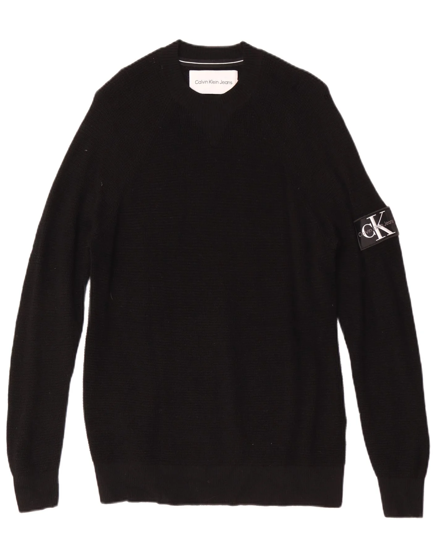 Calvin Klein Jeans Mens Crew Neck Jumper Sweater Small Black Wool