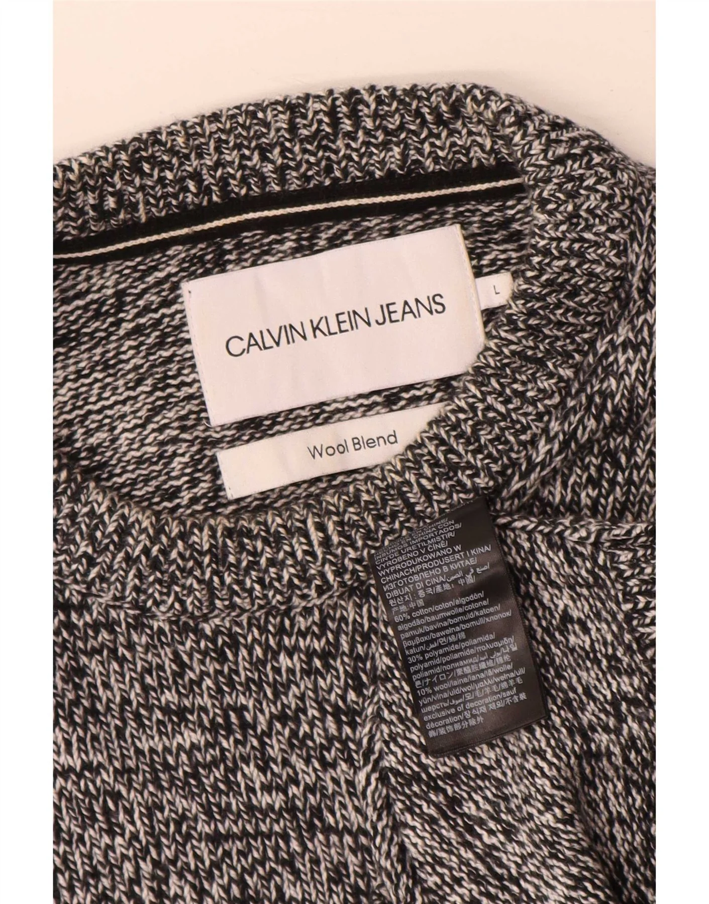 Calvin Klein Jeans Mens Graphic Crew Neck Jumper Sweater Large Grey Flecked - Image 3