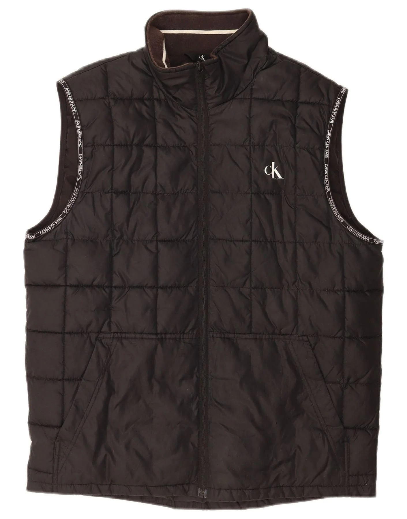 Calvin Klein Jeans Mens Graphic Padded Gilet UK 40 Large Black Polyester