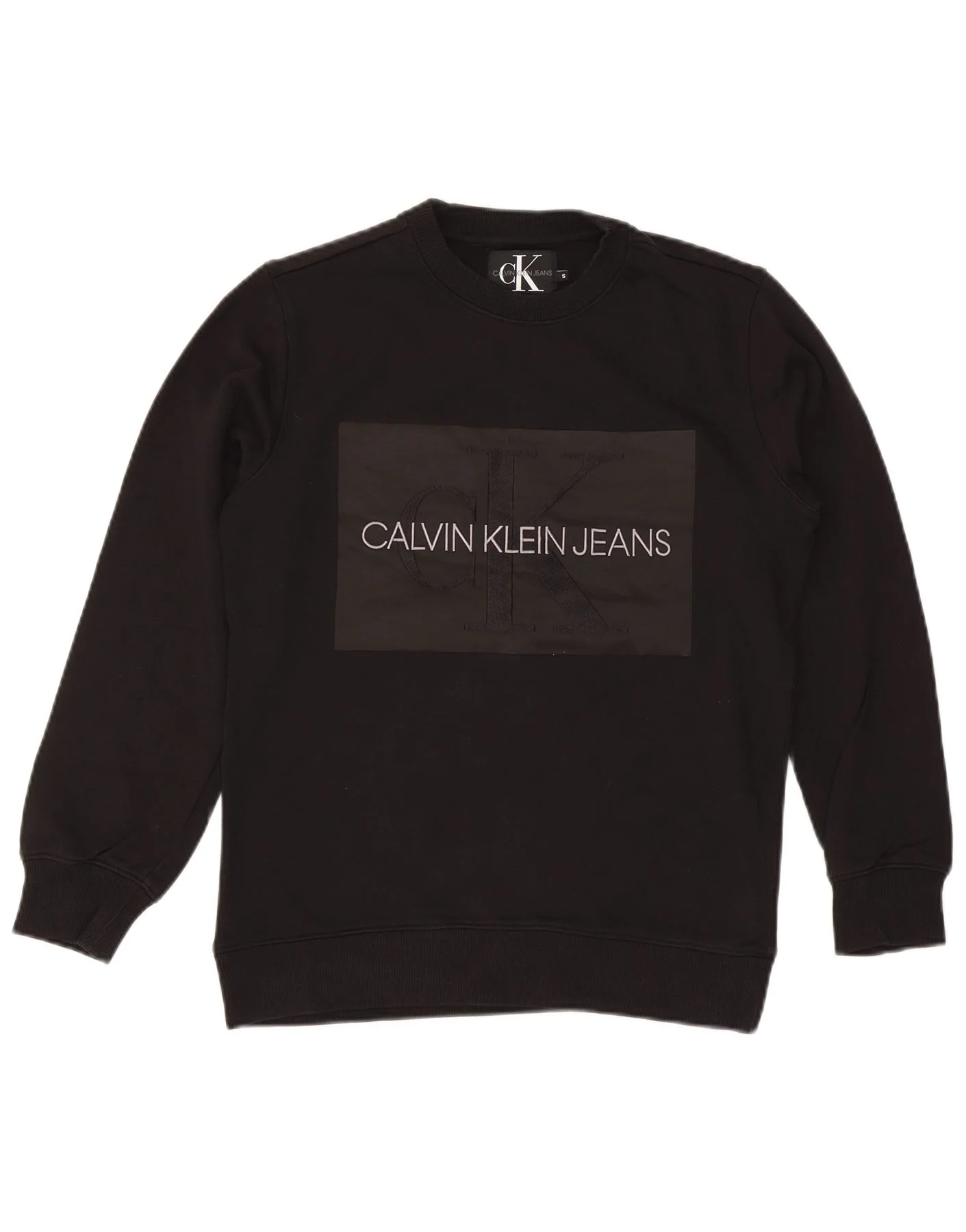 Calvin Klein Jeans Mens Graphic Sweatshirt Jumper Small Black Cotton