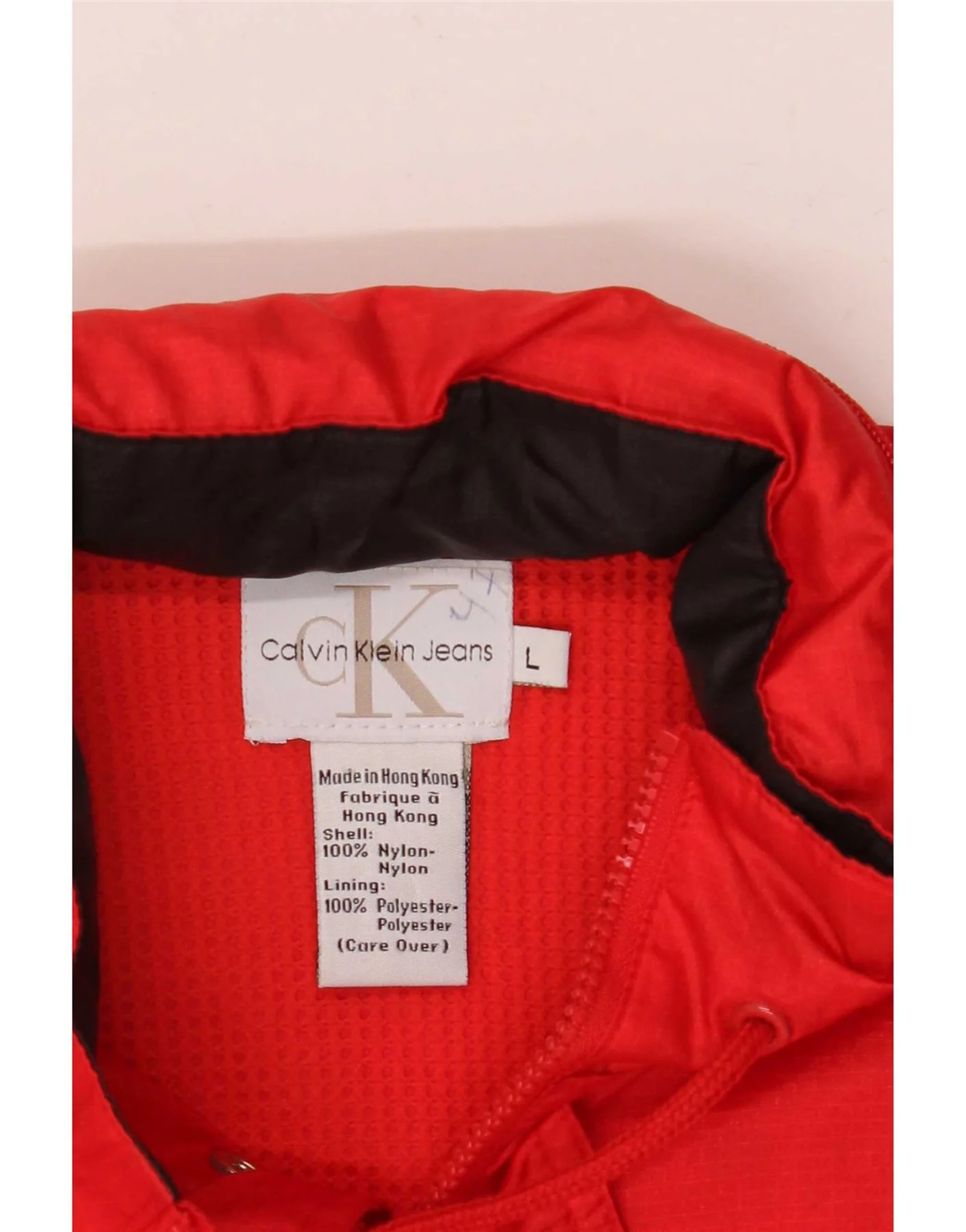 Calvin Klein Jeans Mens Hooded Rain Jacket UK 40 Large Red Colourblock - Image 3