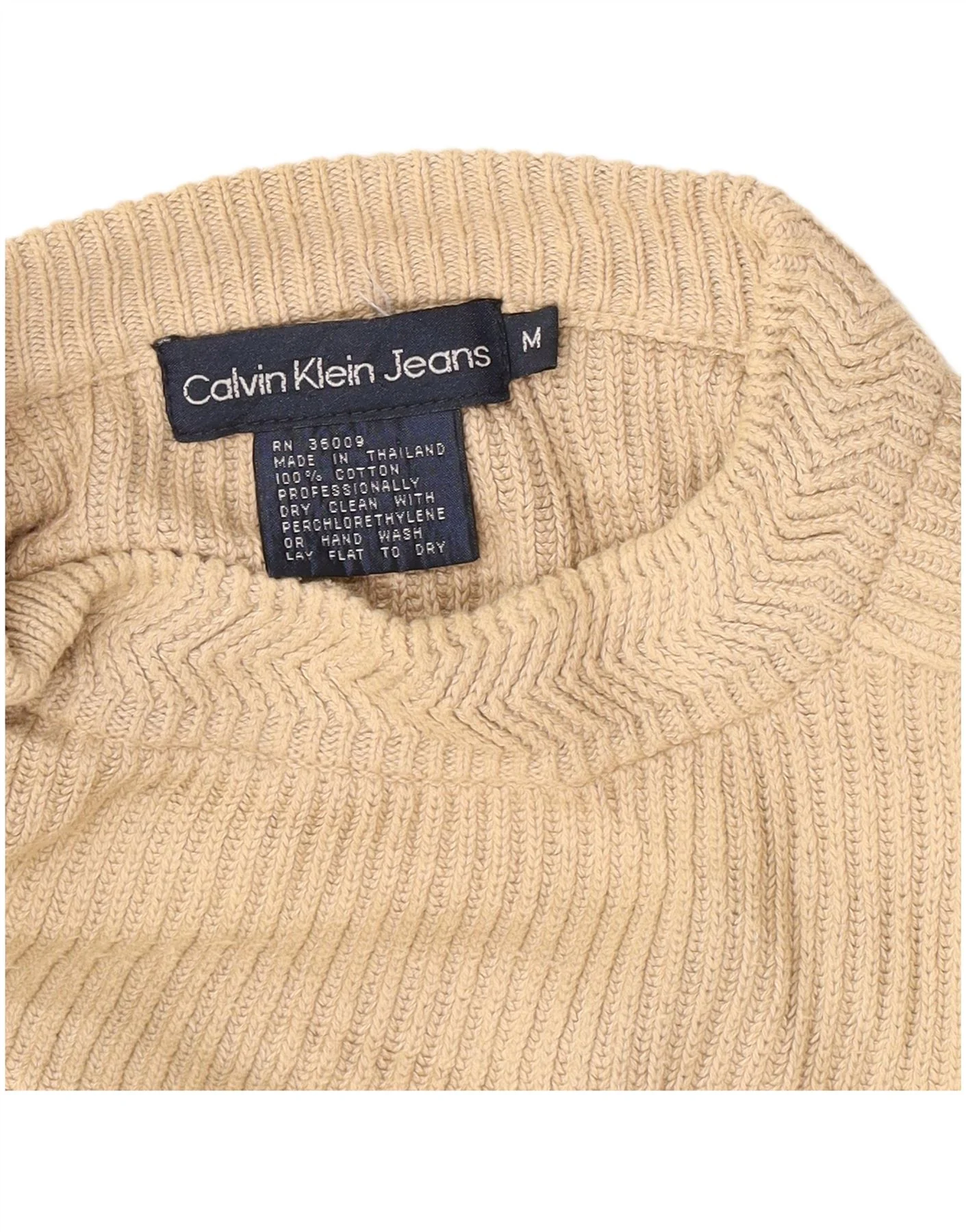 Calvin Klein Jeans Mens Loose Fit Crew Neck Jumper Sweater Medium Beige - Image 4