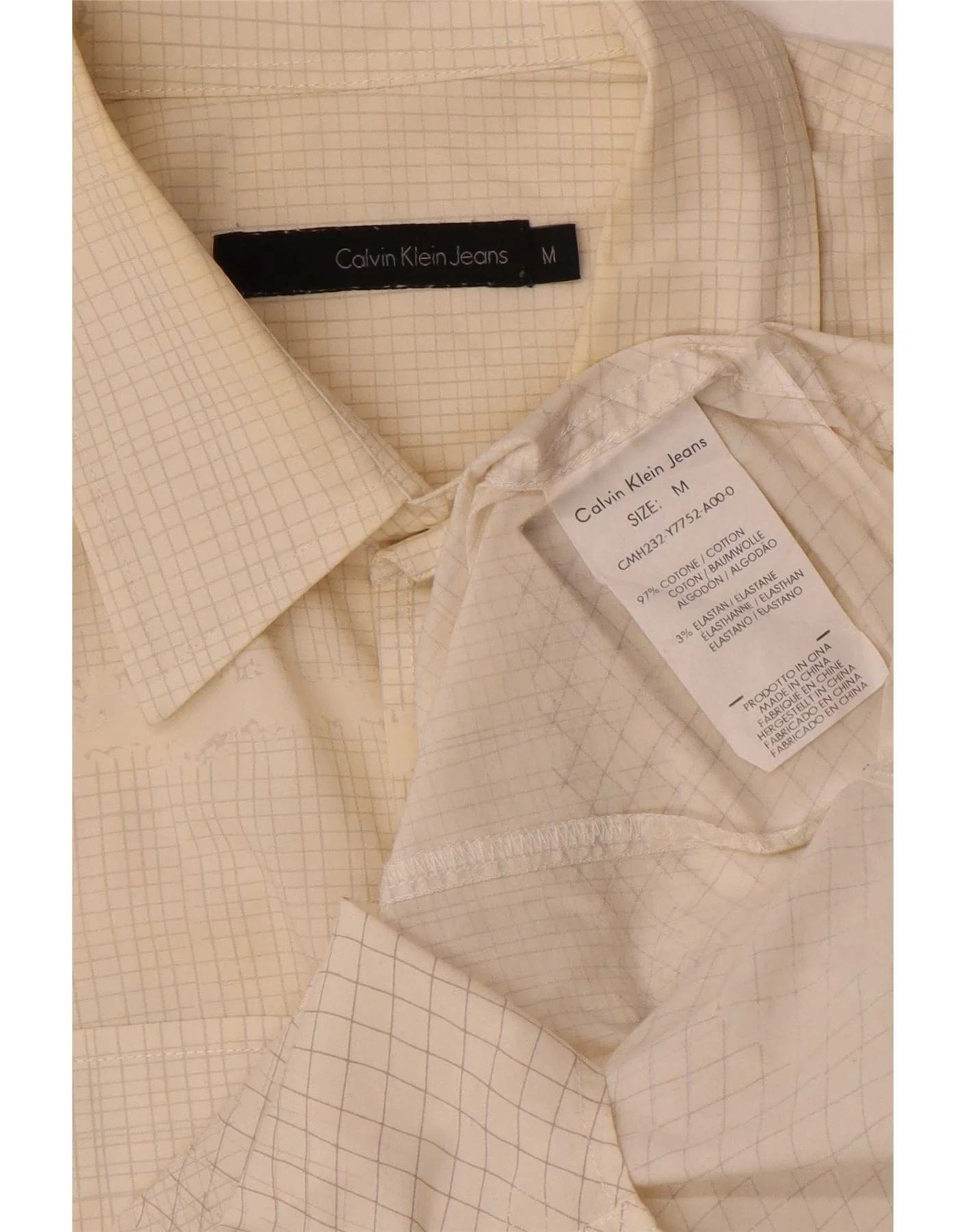 Calvin Klein Jeans Mens Shirt Medium Off White Check Cotton - Image 3