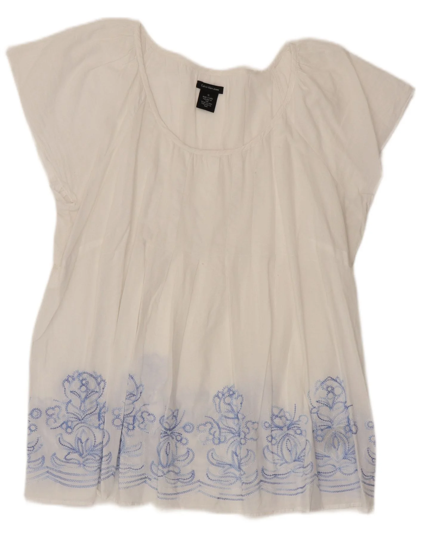 Calvin Klein Jeans Womens Blouse Top UK 18 XL White Floral Cotton