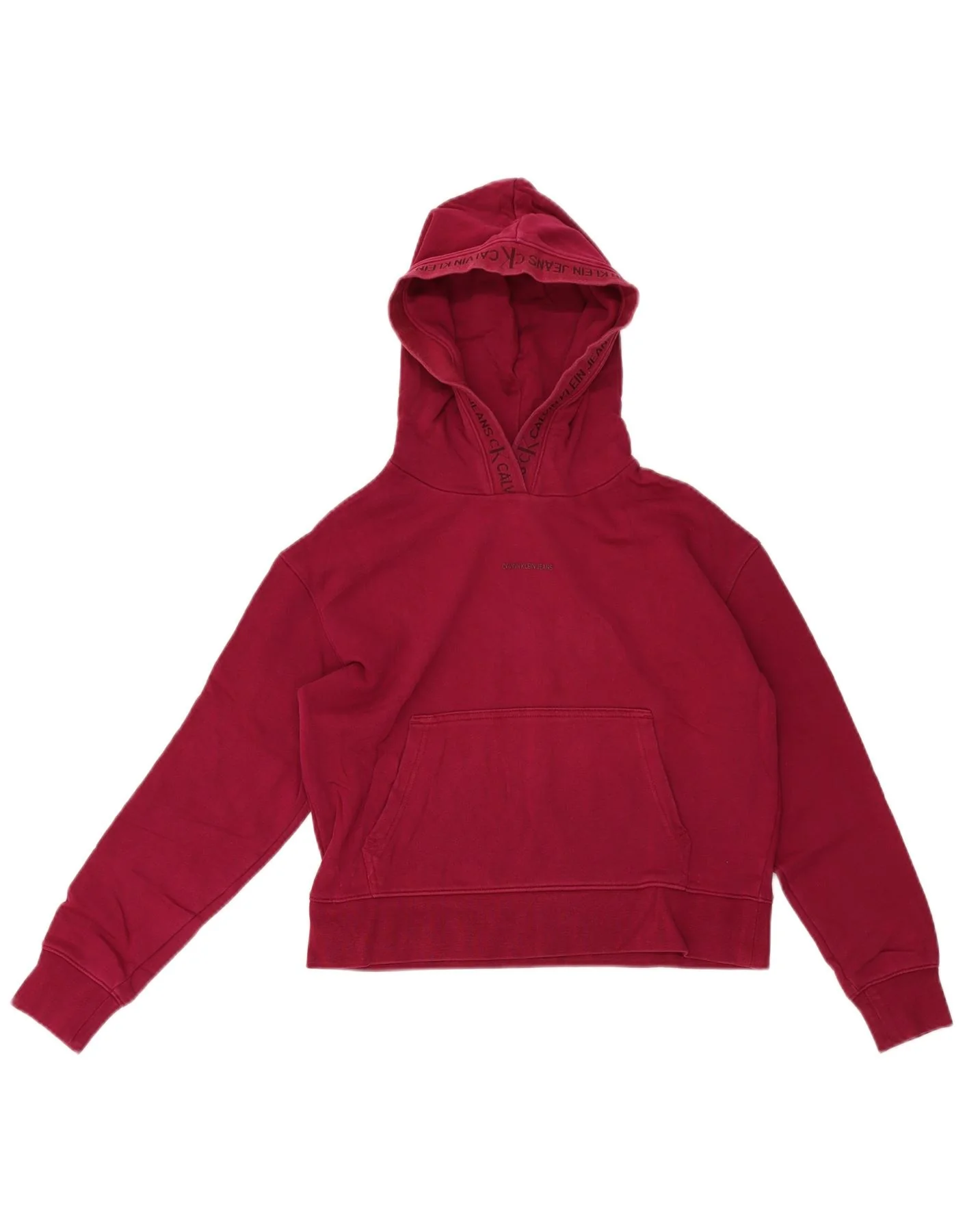 Calvin Klein Jeans Womens Crop Hoodie Jumper UK 10 Small Burgundy