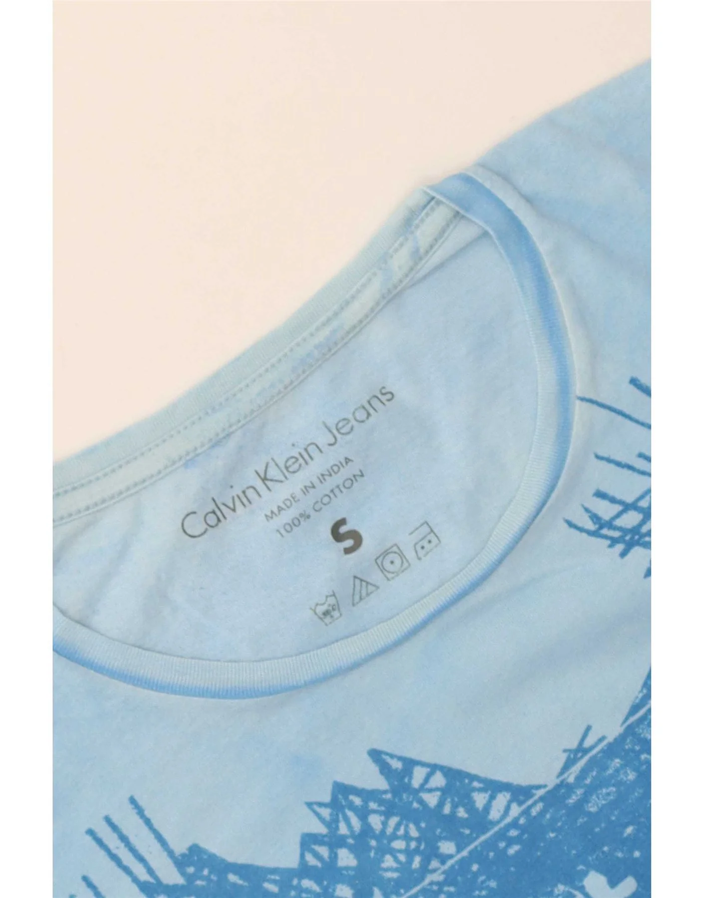 Calvin Klein Jeans Womens Graphic T-Shirt Top UK 10 Small Blue Cotton - Image 3