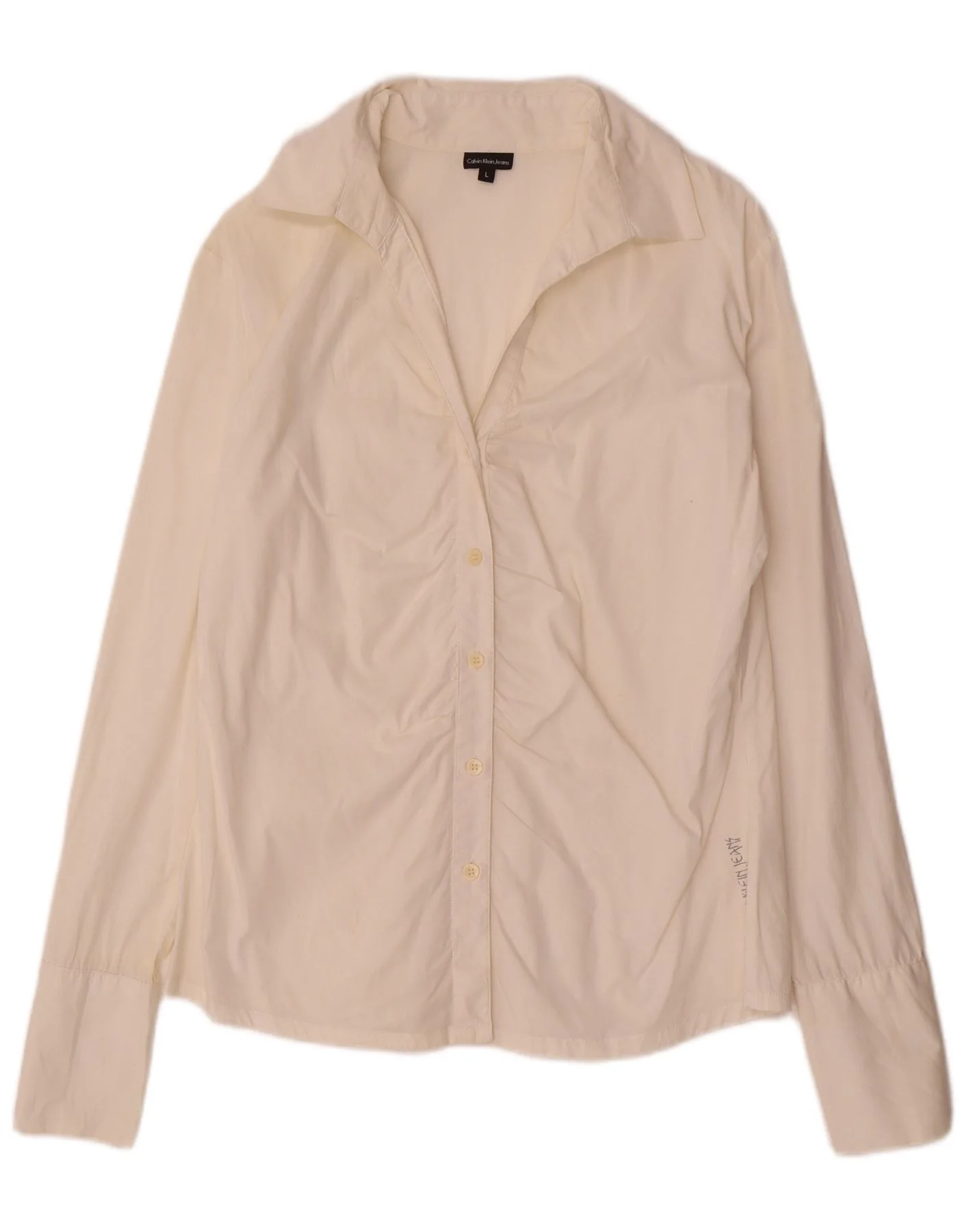 Calvin Klein Jeans Womens Shirt UK 16 Large Off White Cotton