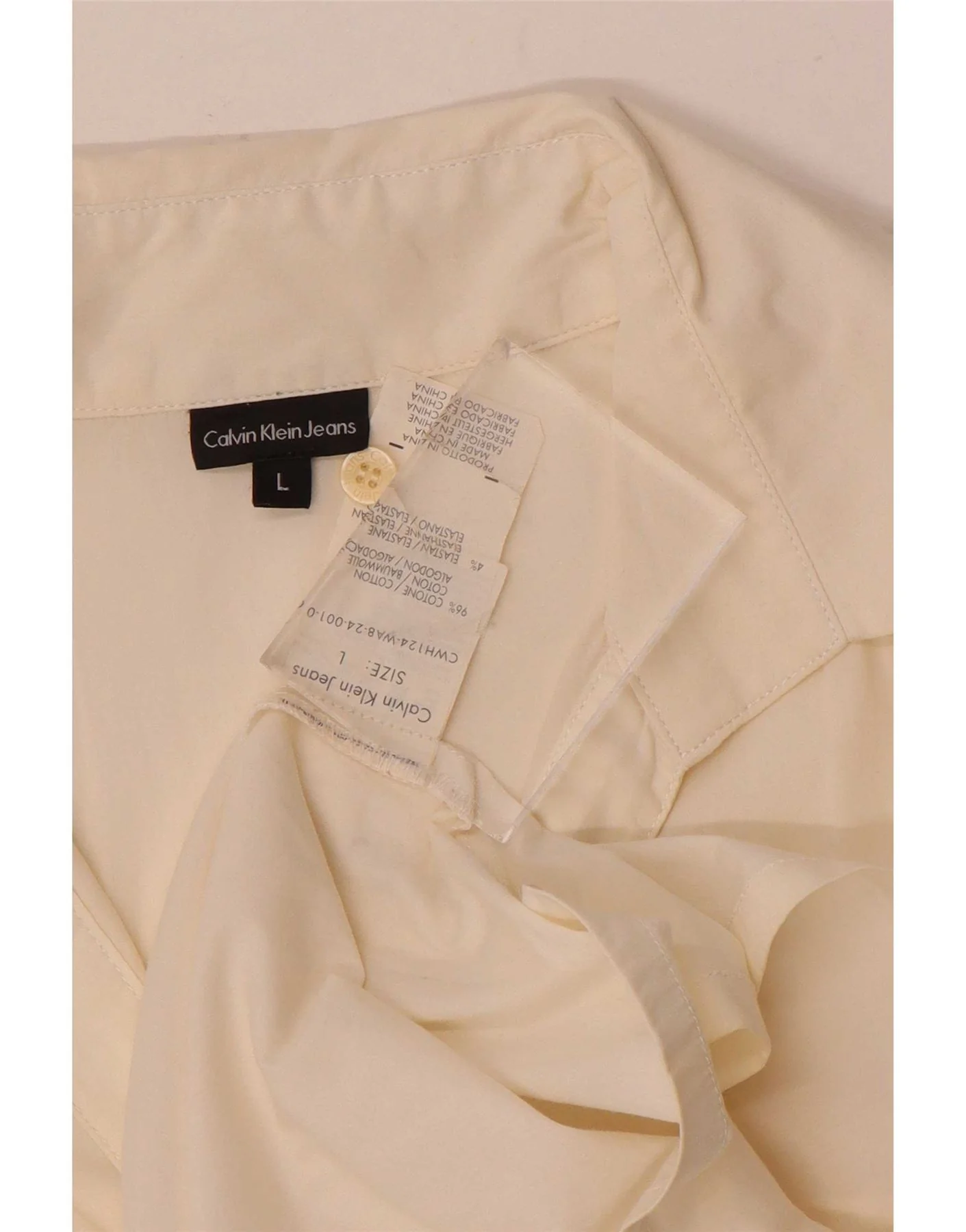 Calvin Klein Jeans Womens Shirt UK 16 Large Off White Cotton - Image 3
