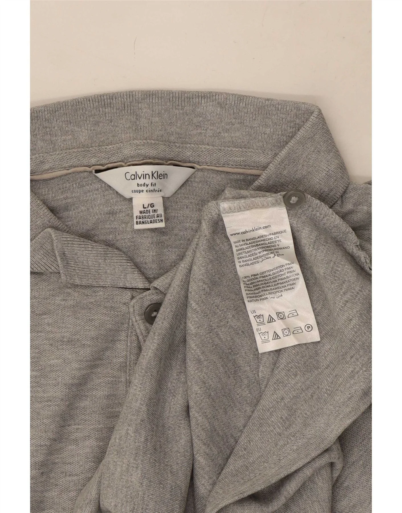 Calvin Klein Mens Body Fit Polo Shirt Large Grey Cotton - Image 3