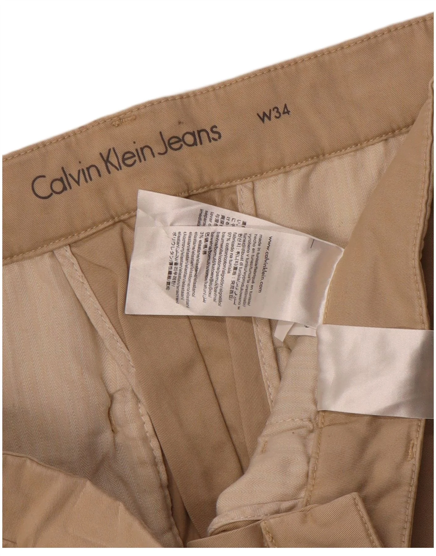 Calvin Klein Mens Chino Shorts W34 Large Beige Cotton - Image 4