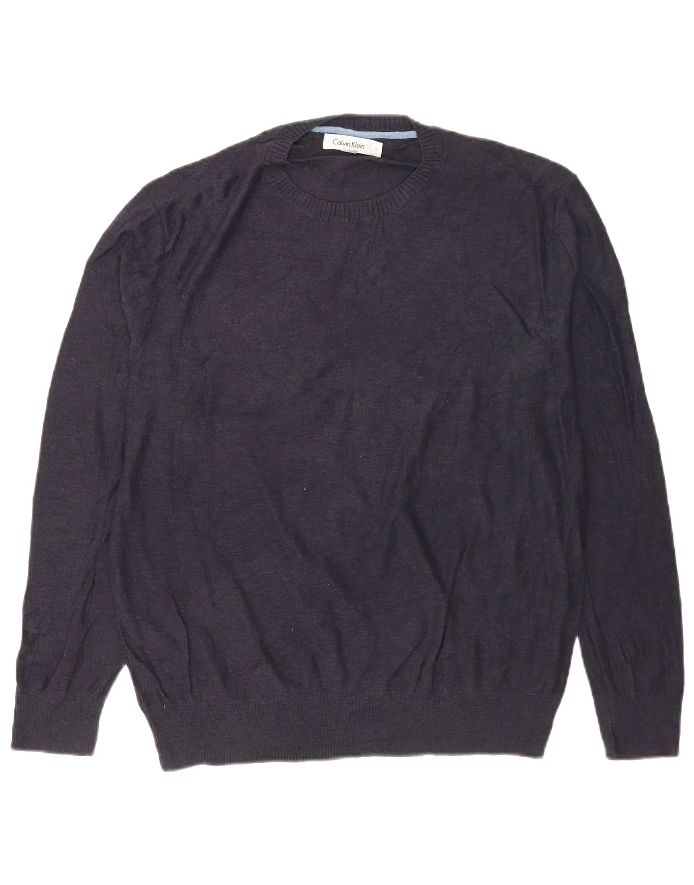 Calvin Klein Mens Crew Neck Jumper Sweater Large Navy Blue Cotton