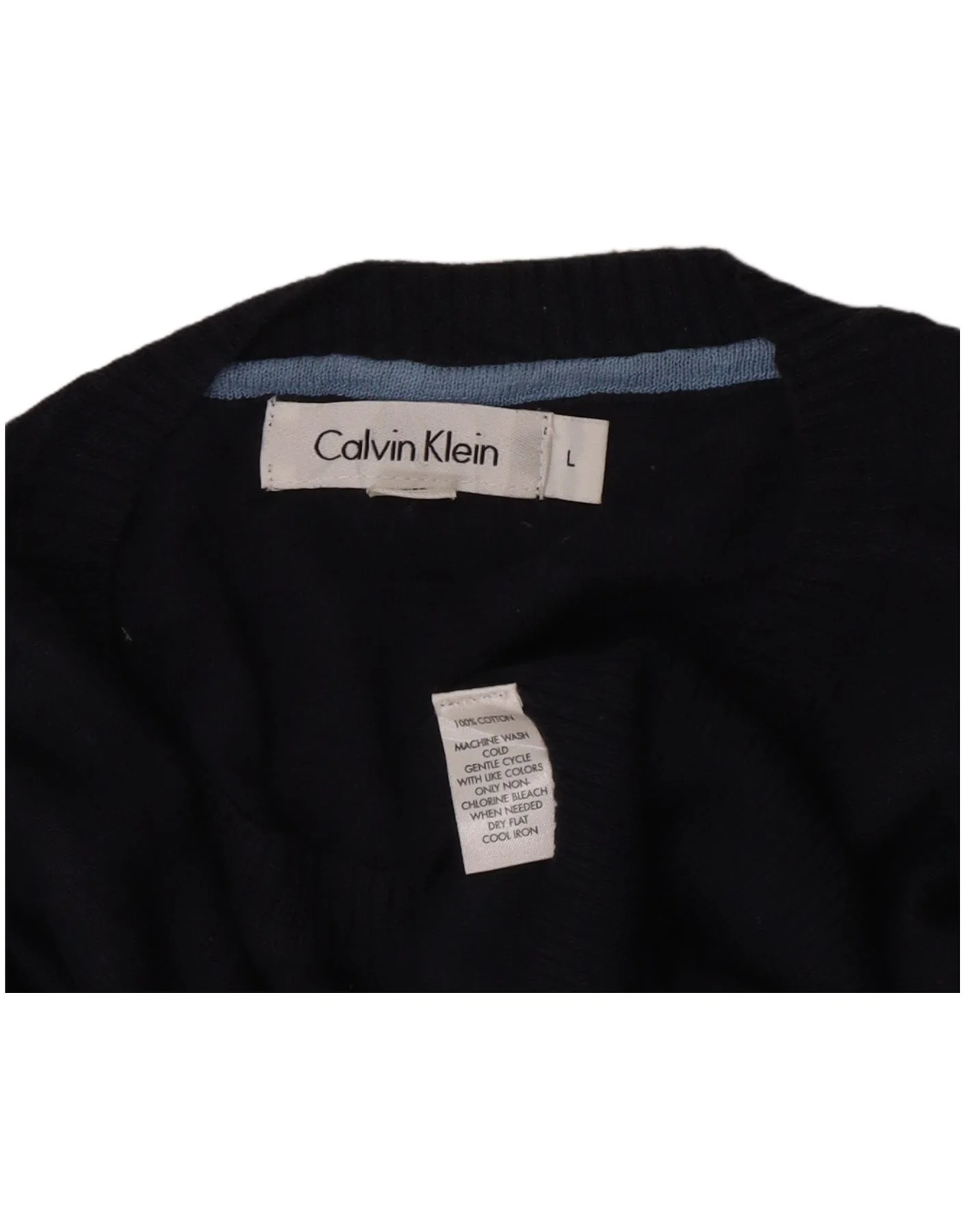 Calvin Klein Mens Crew Neck Jumper Sweater Large Navy Blue Cotton - Image 3