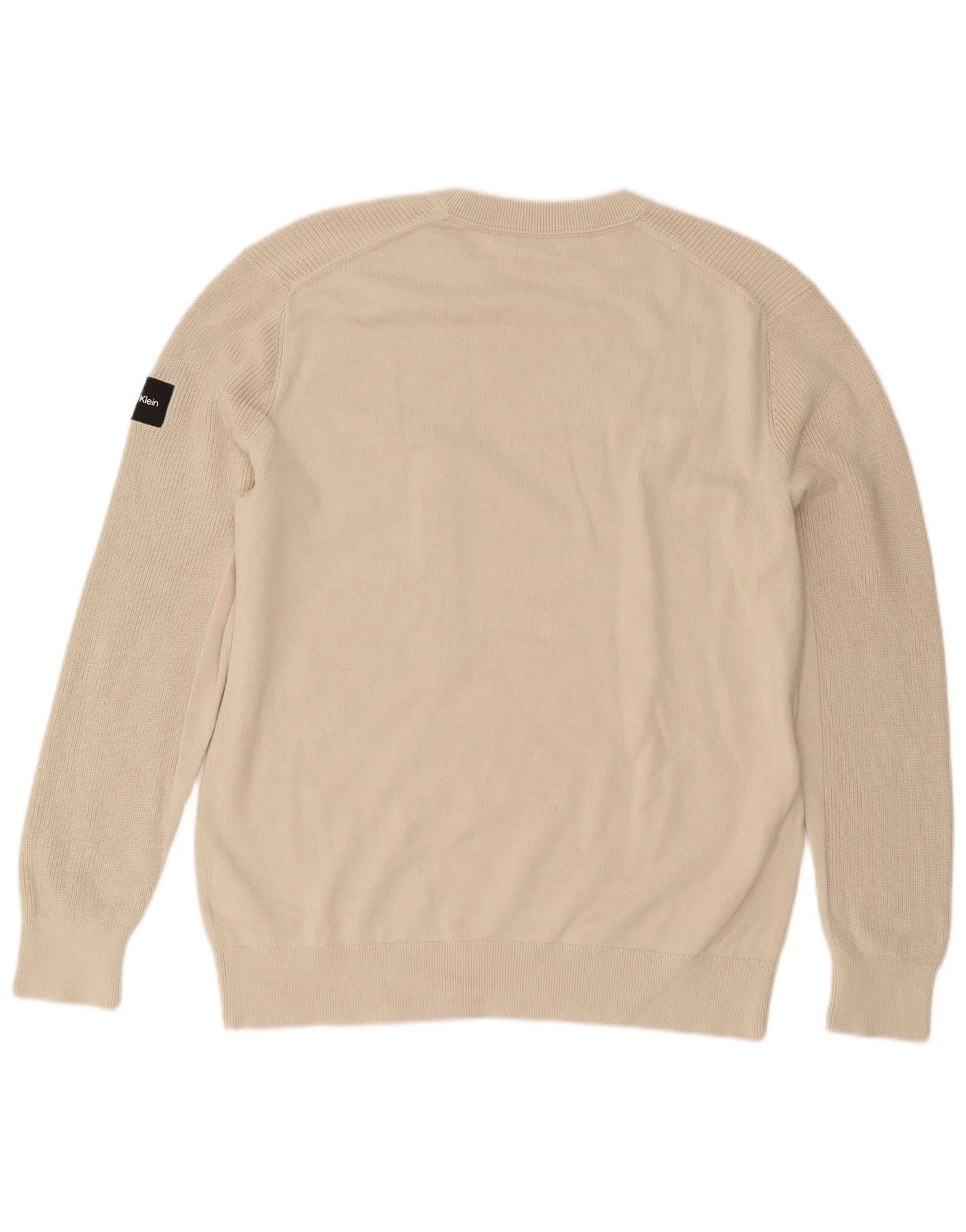 Calvin Klein Mens Crew Neck Jumper Sweater XL Beige Cotton - Image 2