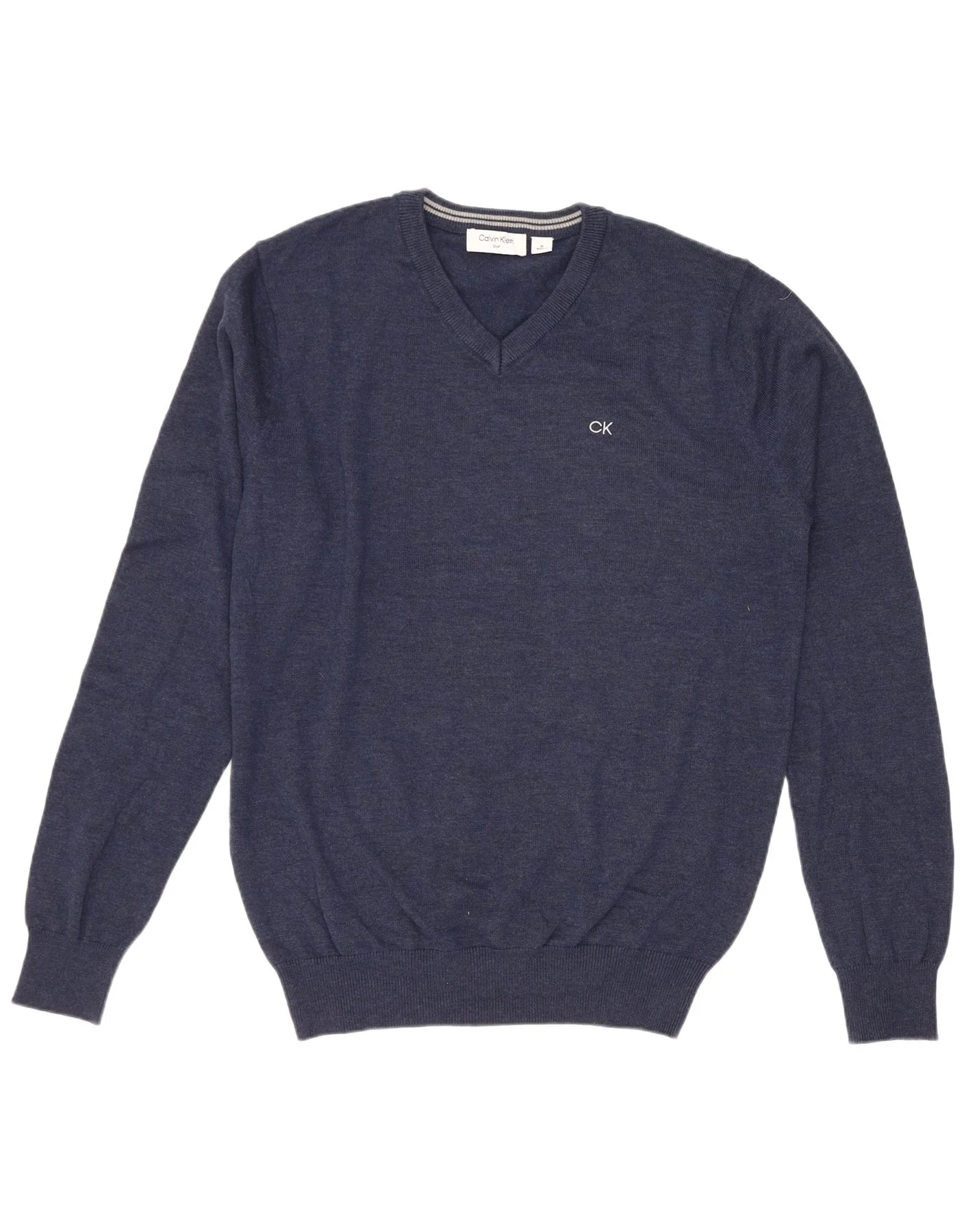 Calvin Klein Mens Golf V-Neck Jumper Sweater Medium Navy Blue Cotton