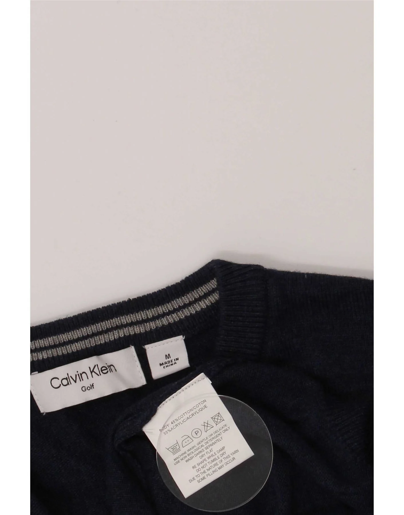 Calvin Klein Mens Golf V-Neck Jumper Sweater Medium Navy Blue Cotton - Image 3