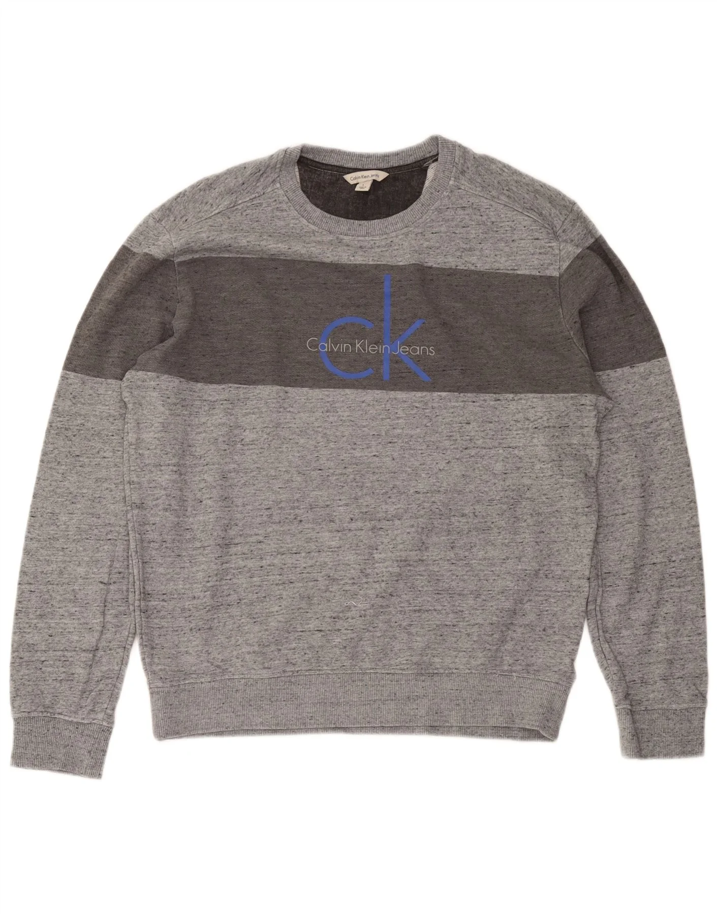 Calvin Klein Mens Graphic Crew Neck Jumper Sweater Large Grey Flecked