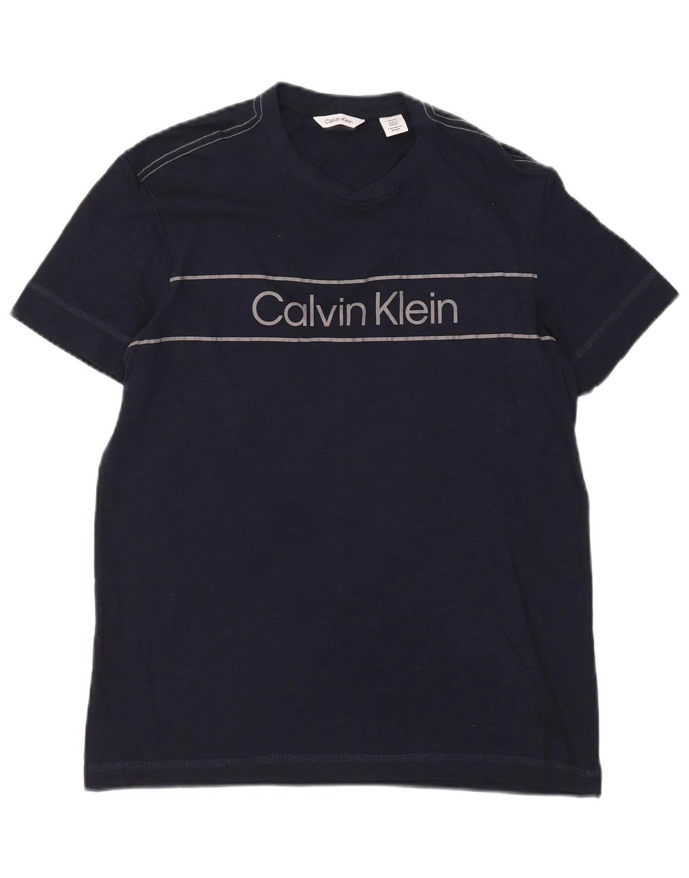 Calvin Klein Mens Graphic T-Shirt Top Small Navy Blue Striped Cotton