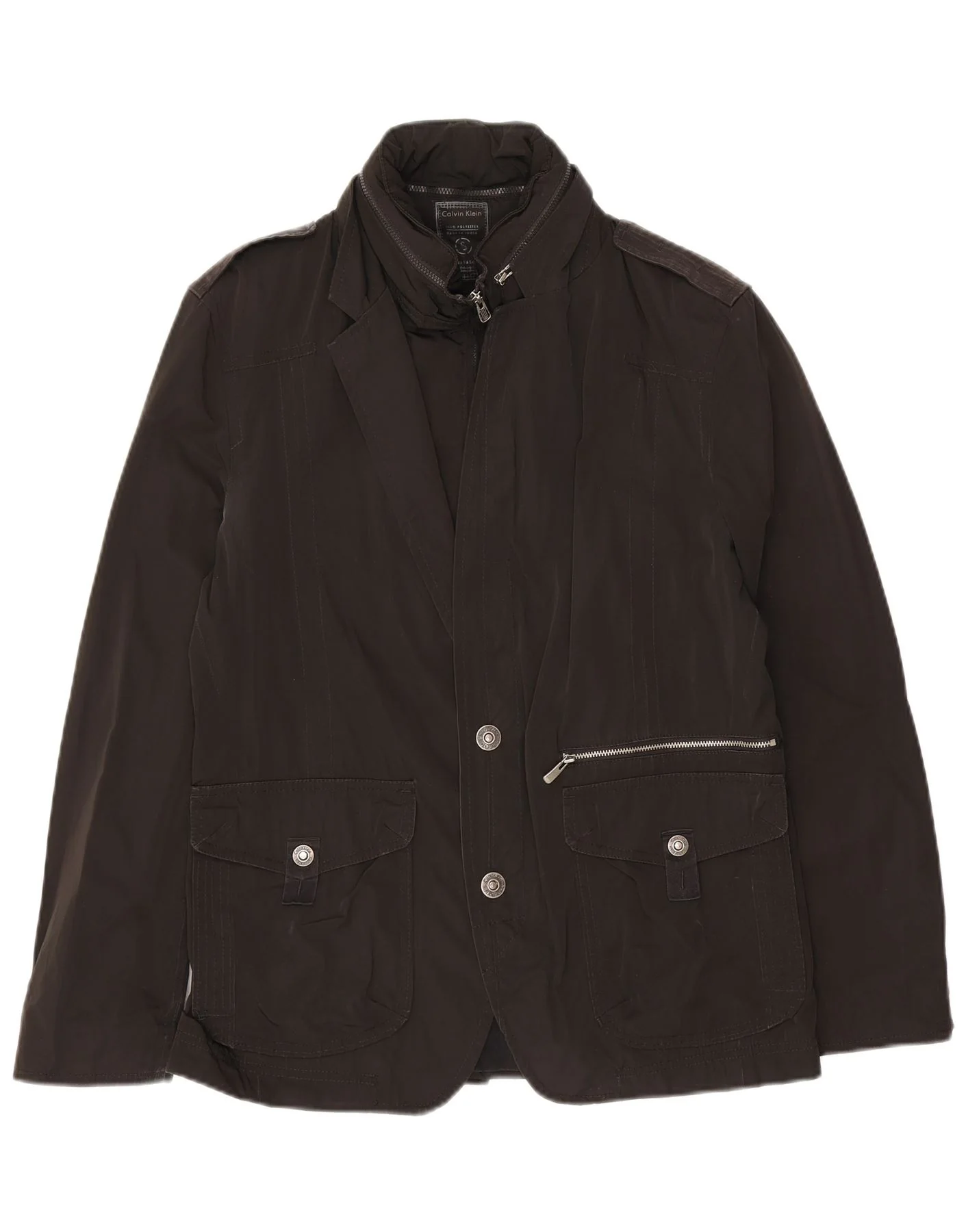 Calvin Klein Mens Military Hooded 2 Button Blazer Jacket UK 36 Small Black