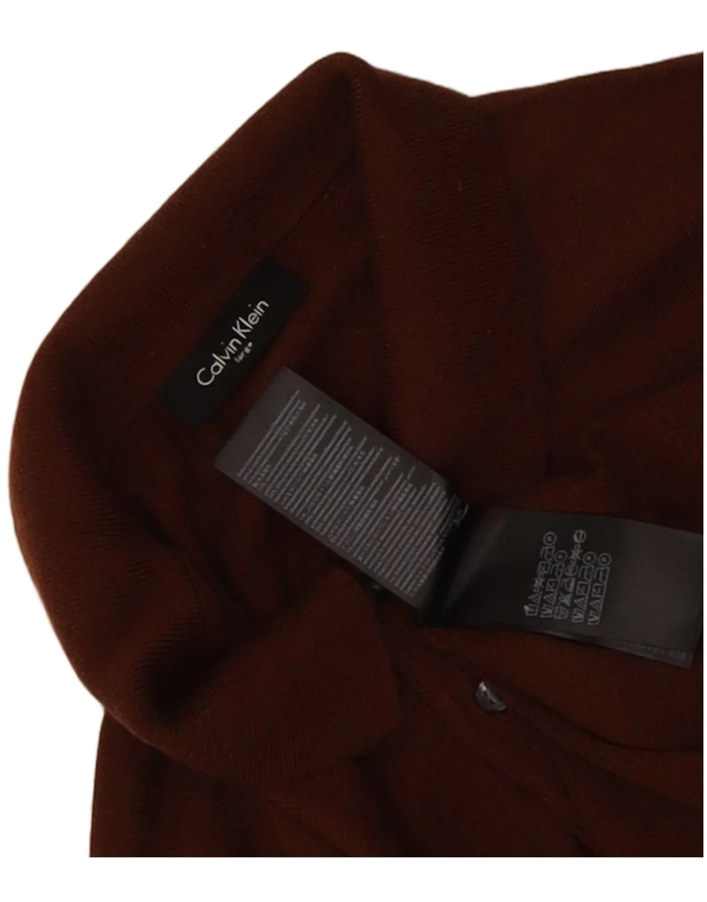 Calvin Klein Mens Polo Neck Jumper Sweater Large Brown Wool - Image 3