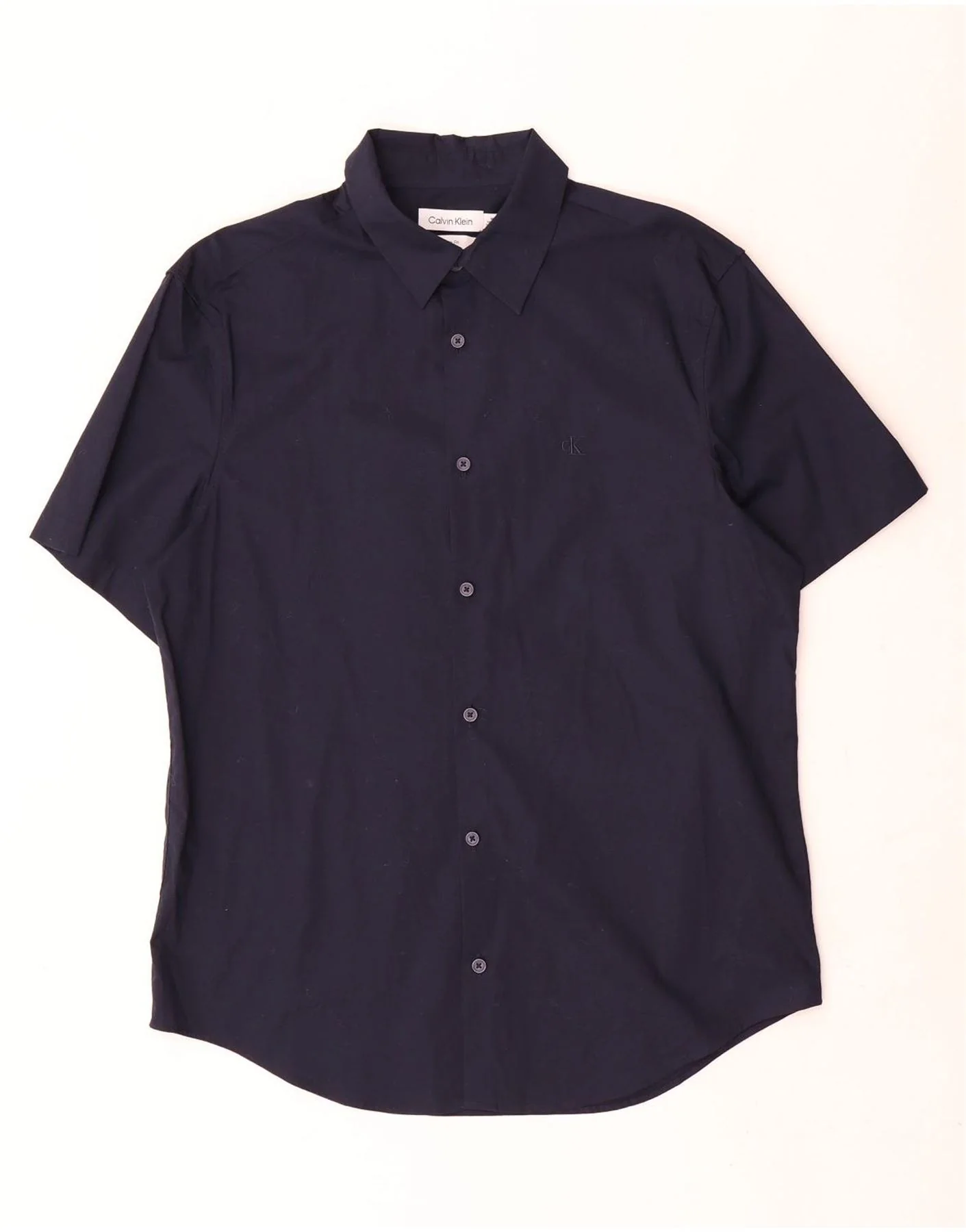 Calvin Klein Mens Short Sleeve Slim Fit Shirt Medium Navy Blue Cotton