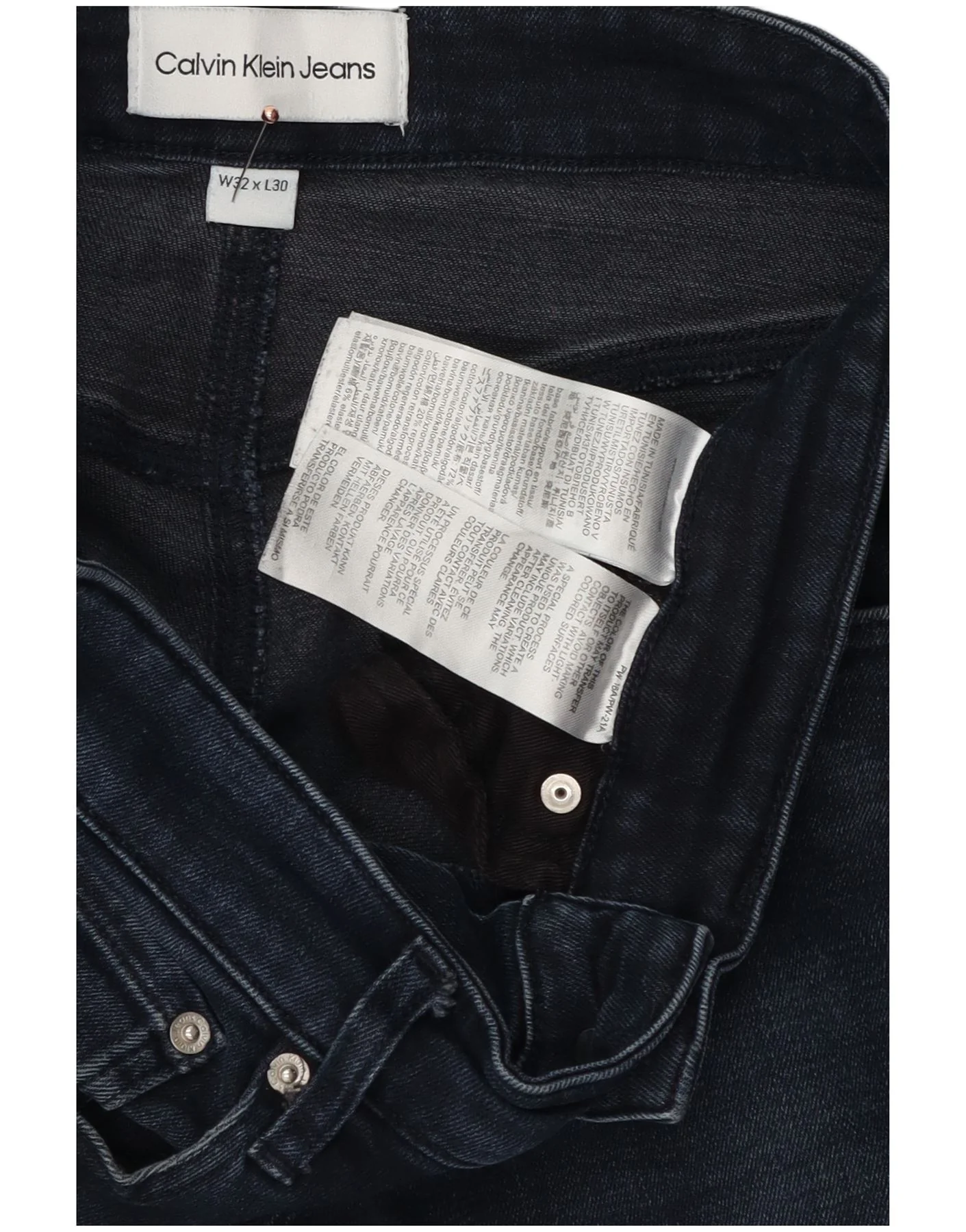 Calvin Klein Mens Skinny Jeans W32 L30 Navy Blue Cotton - Image 3