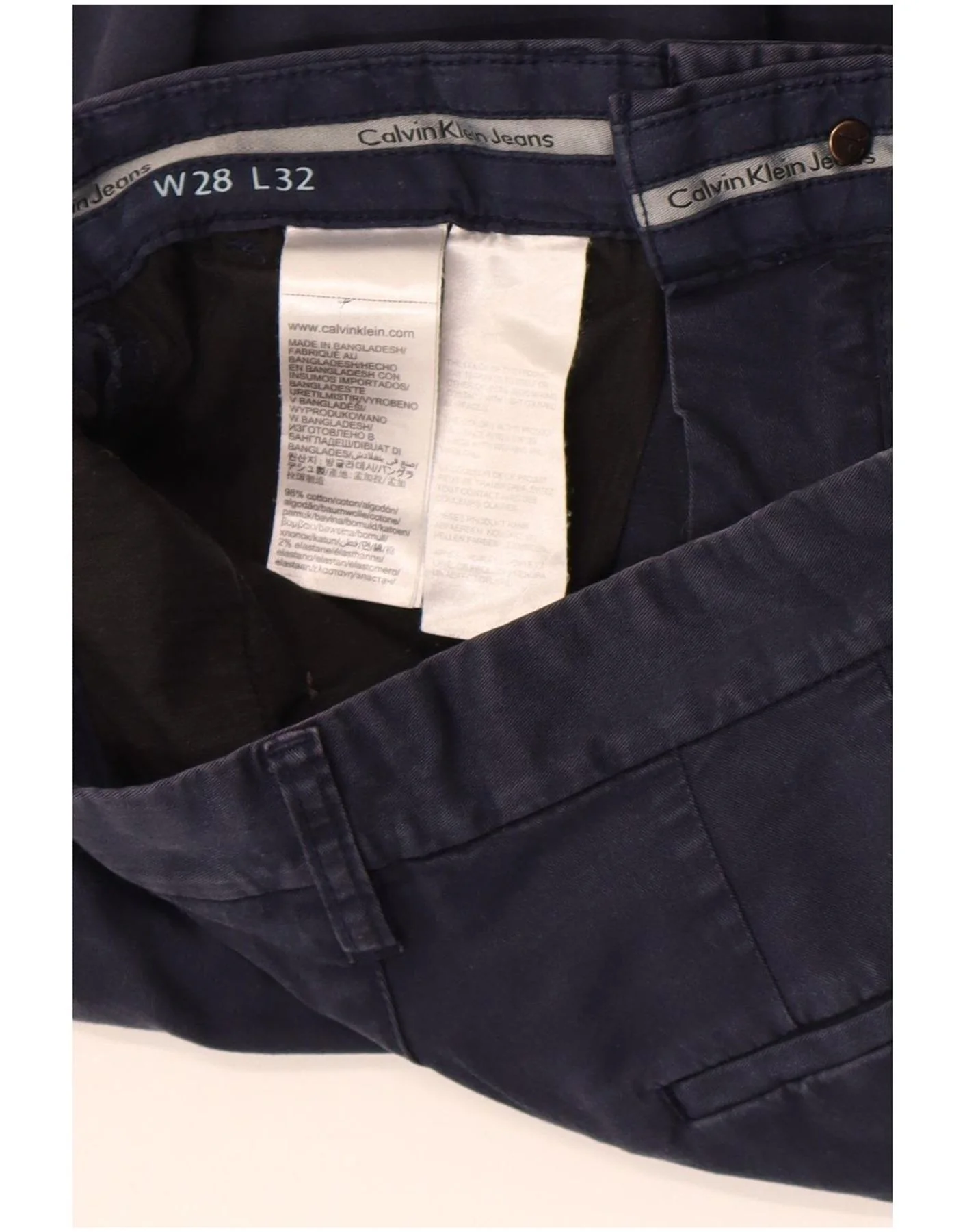 Calvin Klein Mens Slim Chino Trousers W28 L32 Navy Blue Cotton - Image 3