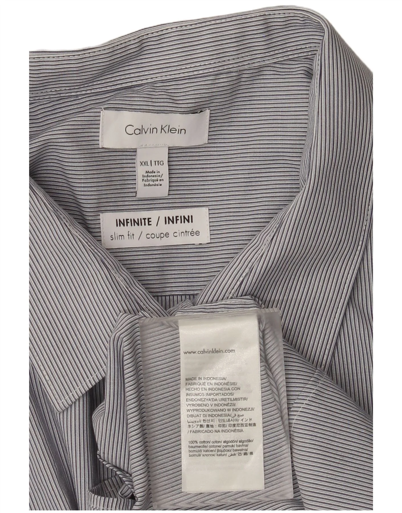 Calvin Klein Mens Slim Fit Shirt 2XL Blue Pinstripe Cotton - Image 3